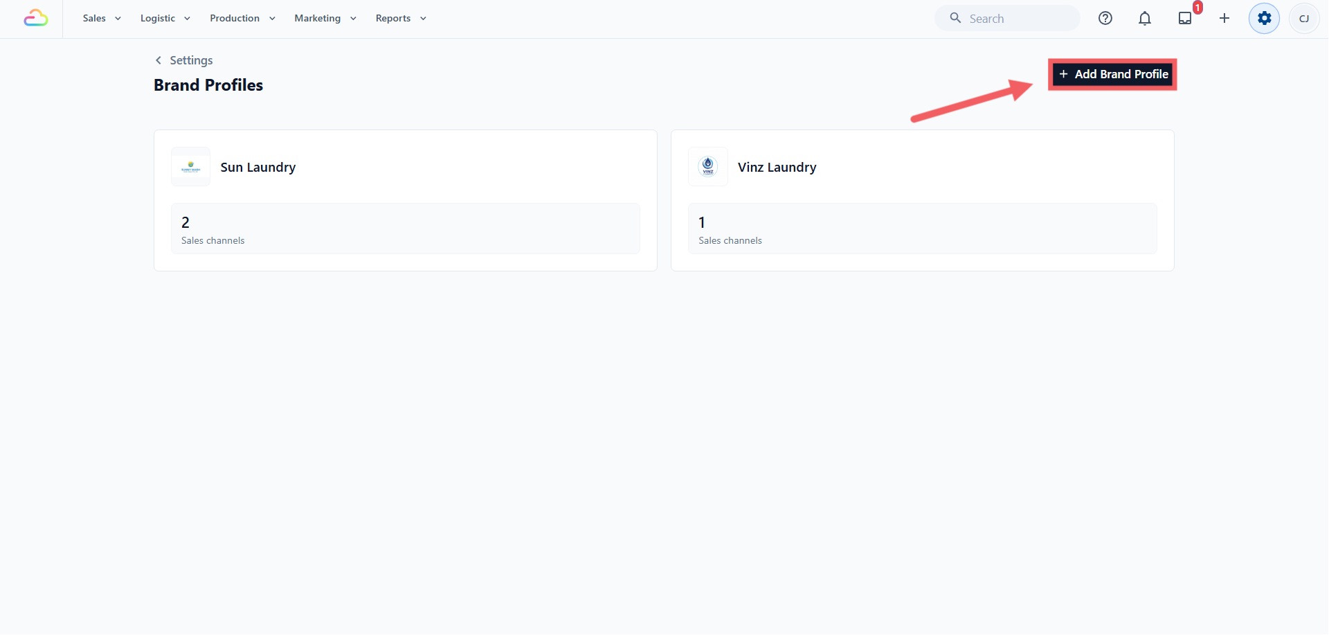 Click + Add Brand Profile at the top right of your screen