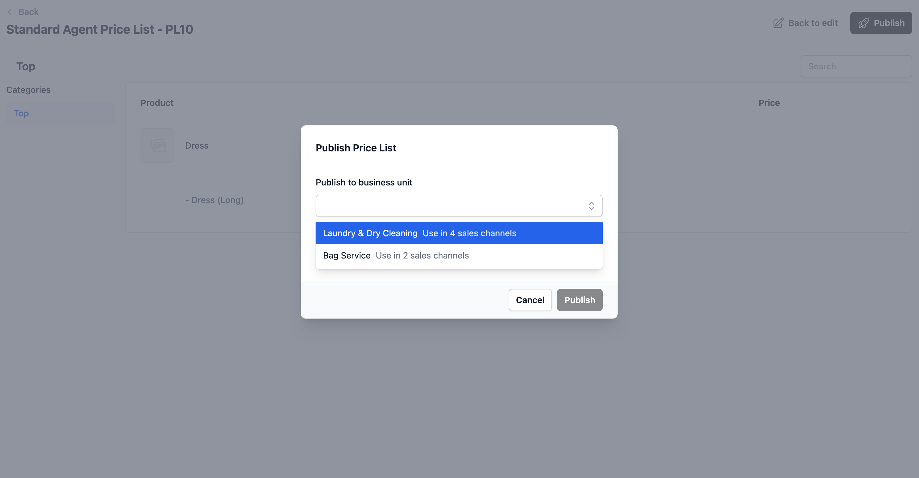 Once selected, click the Publish button again to confirm the publication.