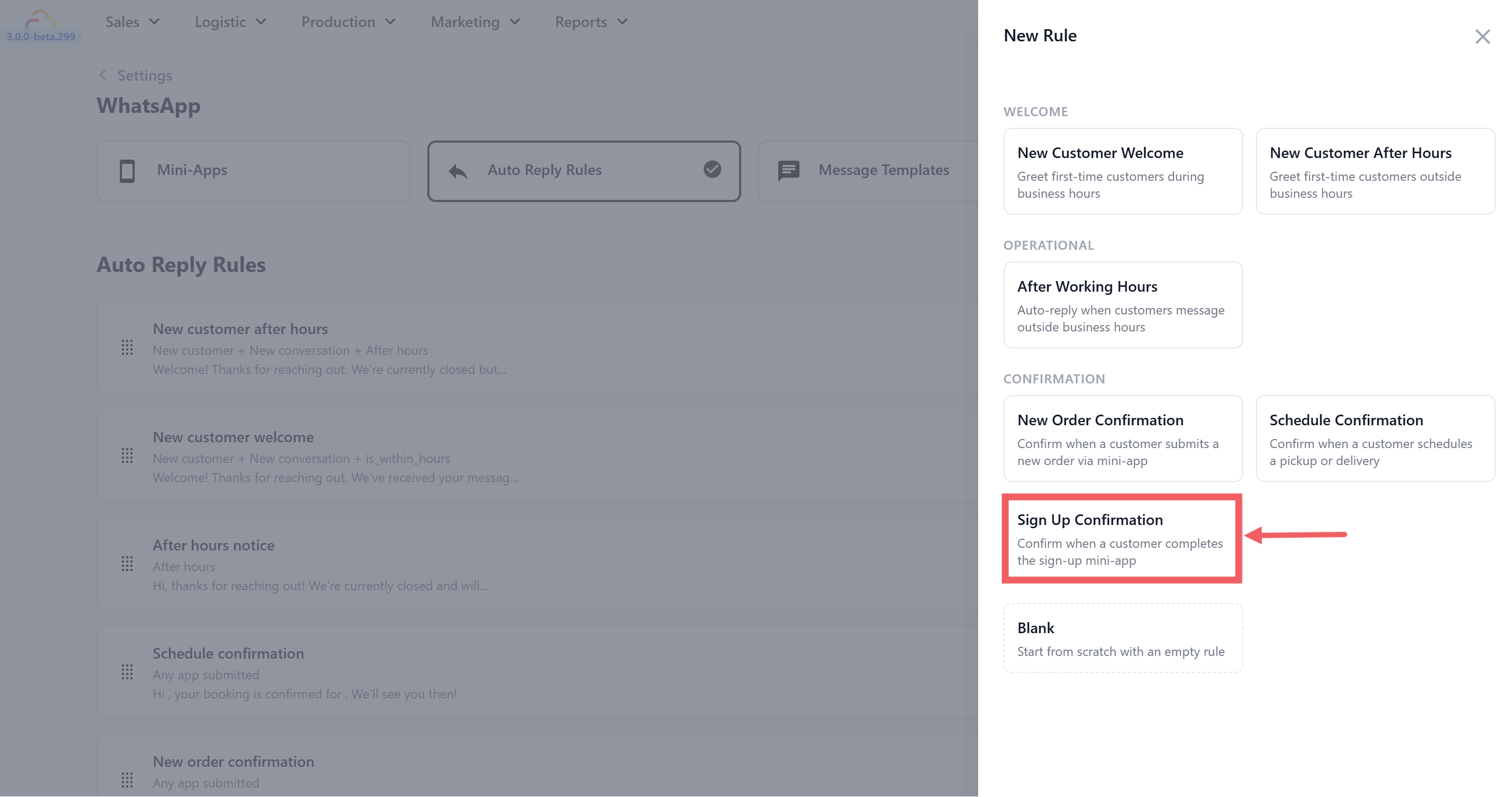 Under Confirmation, select Sign Up Confirmation
