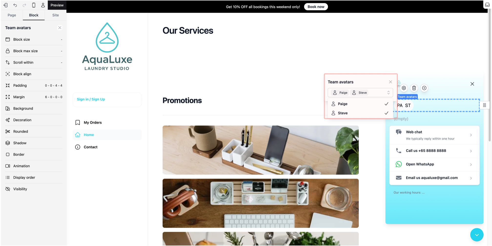 The pop-up view to set your team members avatar will appear here. From the dropdown field, select up to 4 team members.