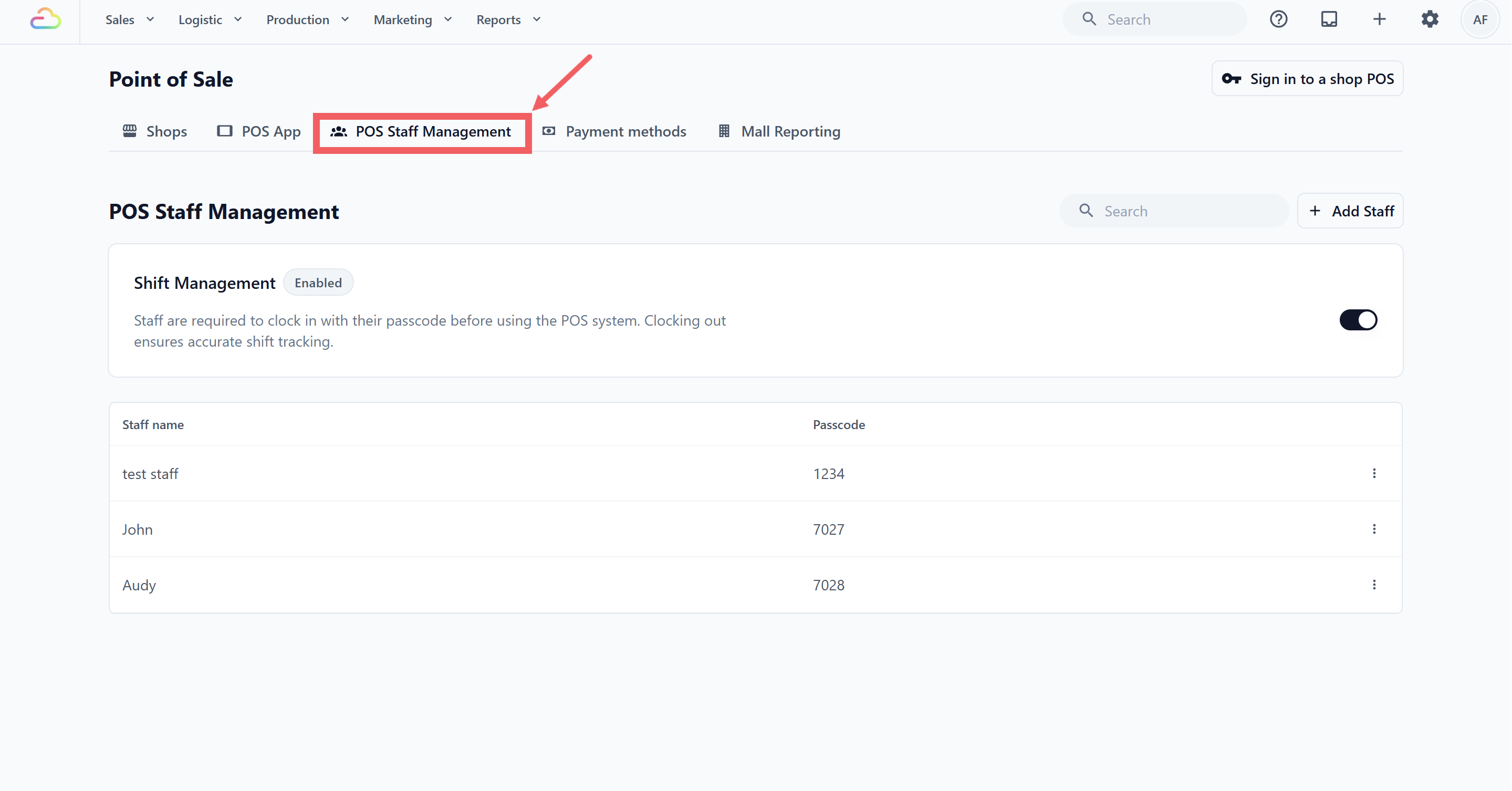 Under the Sales Channels section, click Point of Sale.