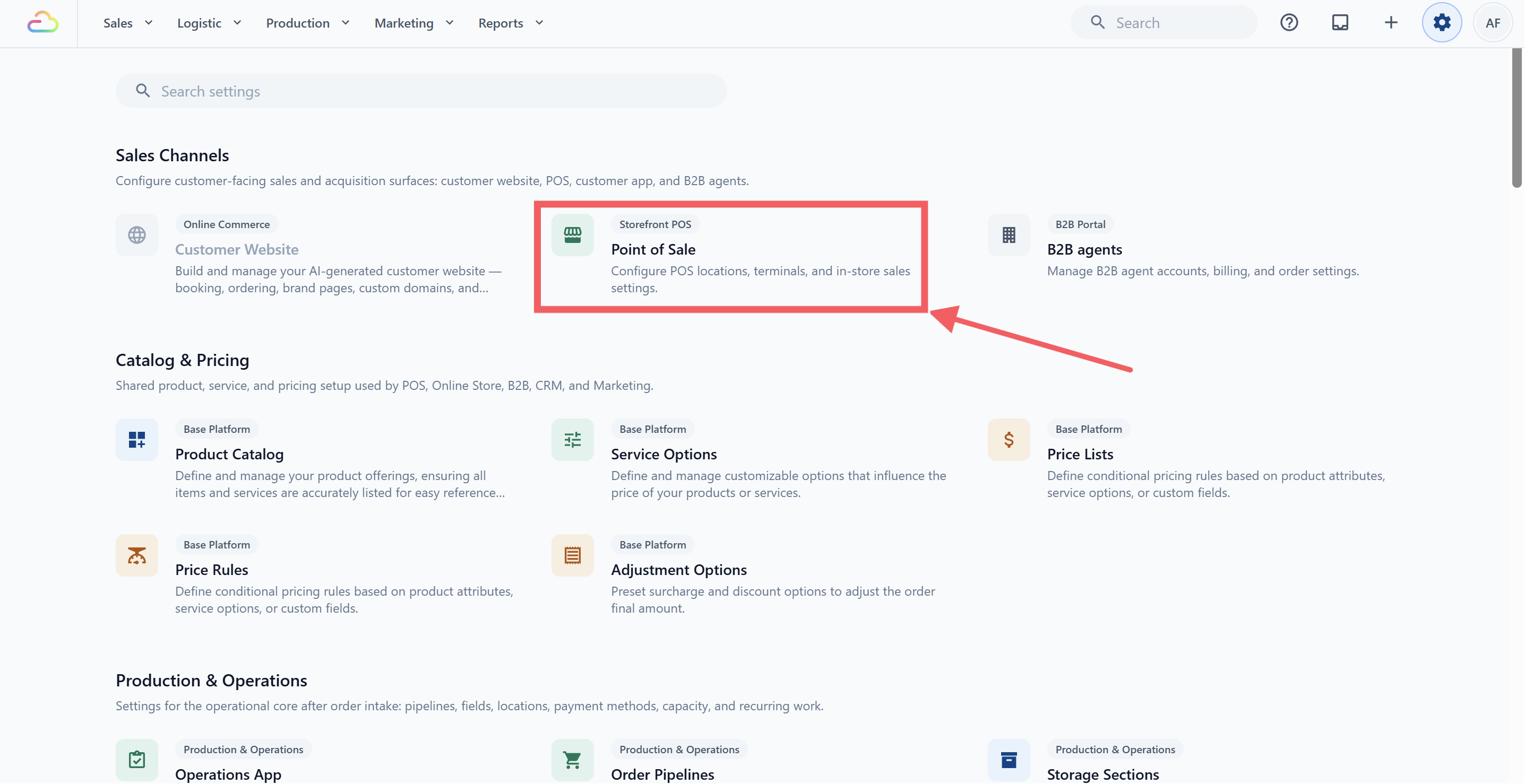 Go to ⚙️ Settings from the top navigation bar