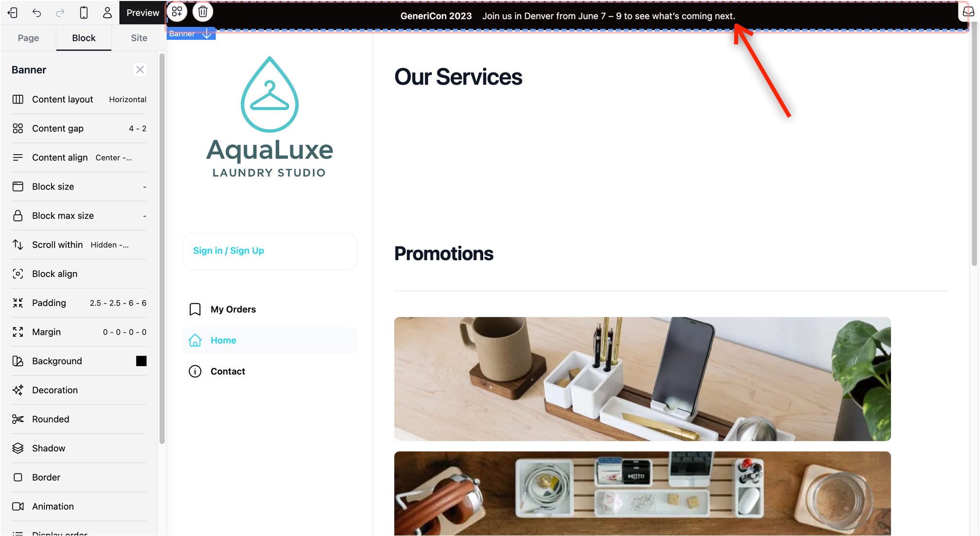 Select the one you like, and it will appear at the top of your website.