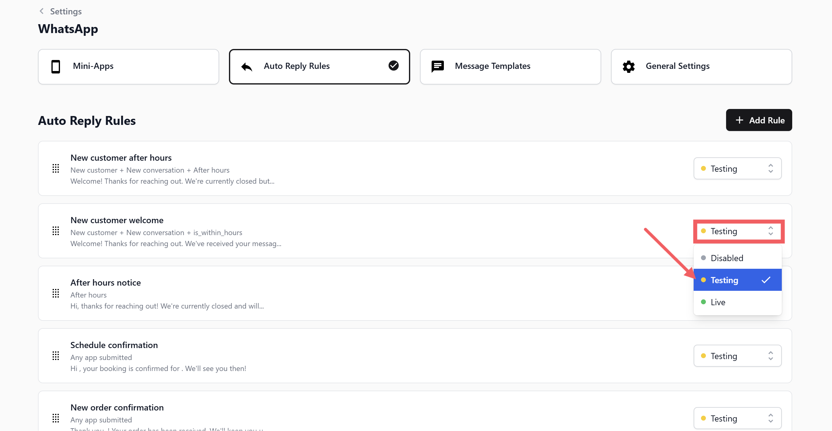 Set Status to Testing.