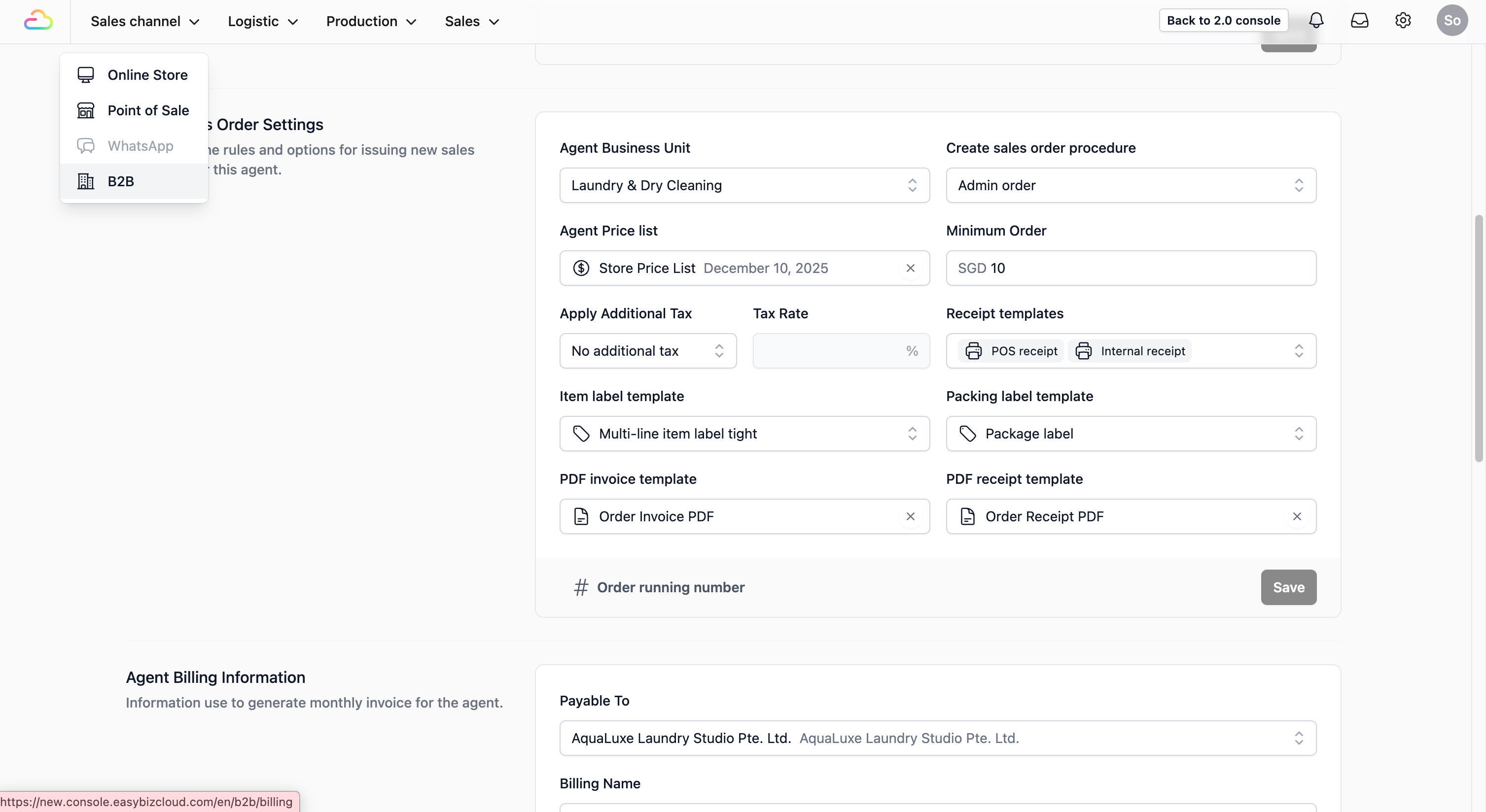 Head back to the B2B page by clicking on Sales Channel on the top navbar. From the dropdown that appears, click on B2B.