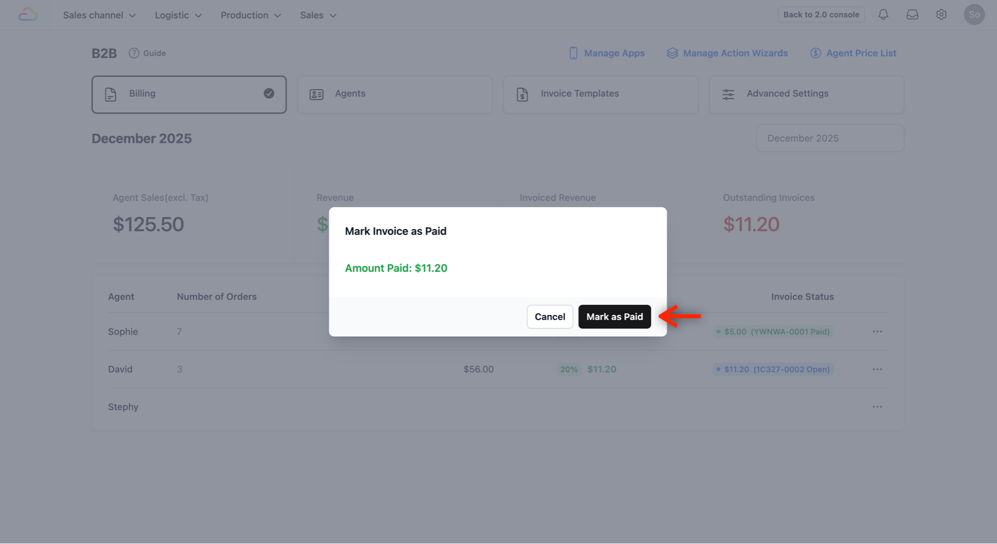 A pop-up window will appear prompting you to confirm. Click on the Mark as Paid button.