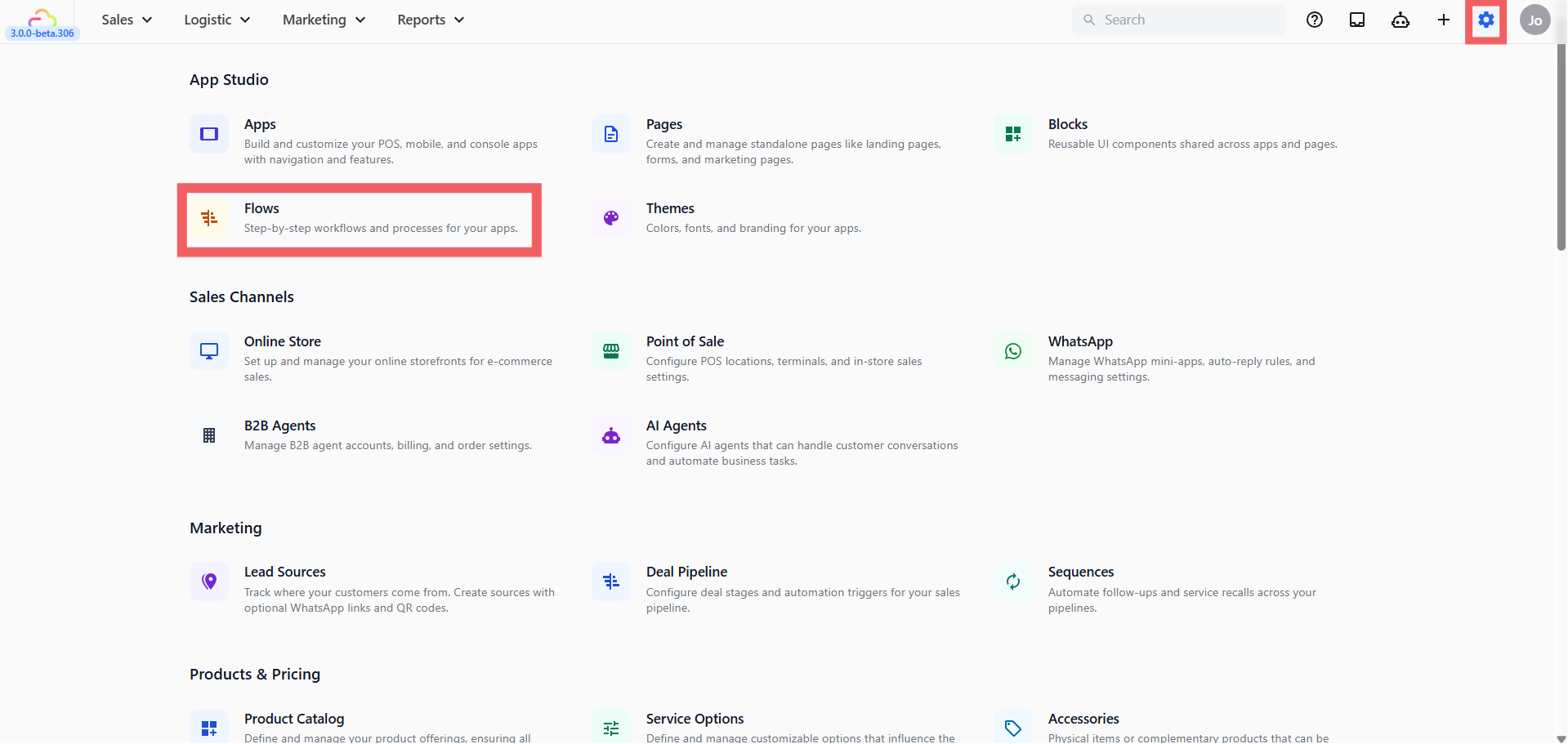 In the Staff Apps section and click Flows