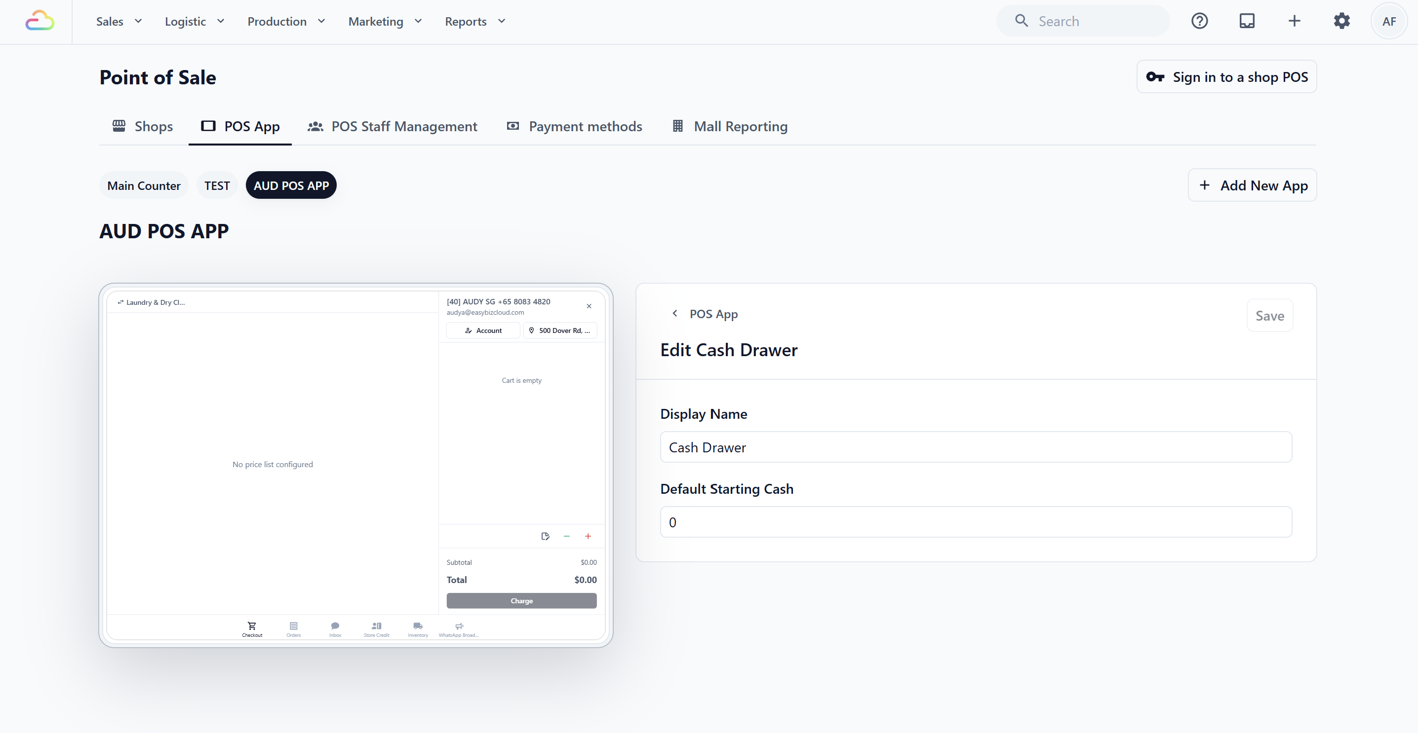 Cash Drawer Settings