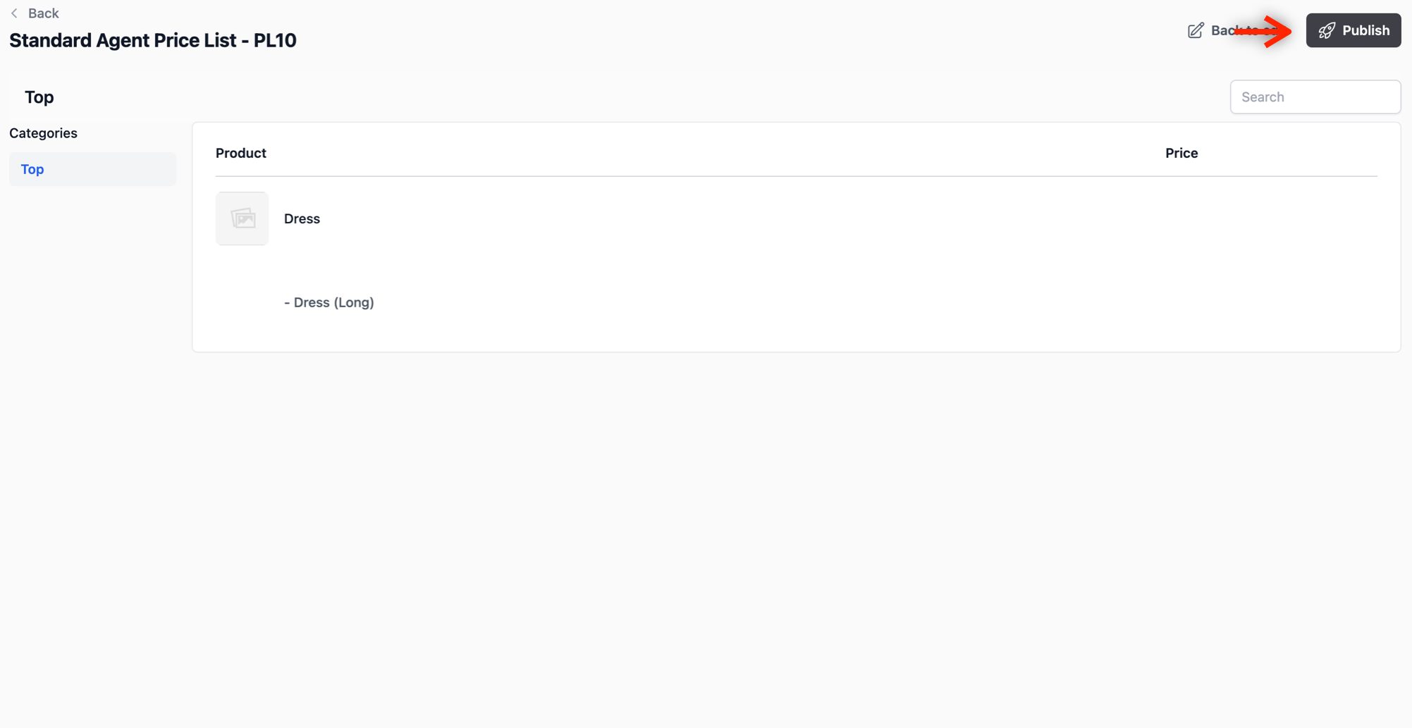 When you are satisfied with how the new agent price list looks, click on the Publish button.