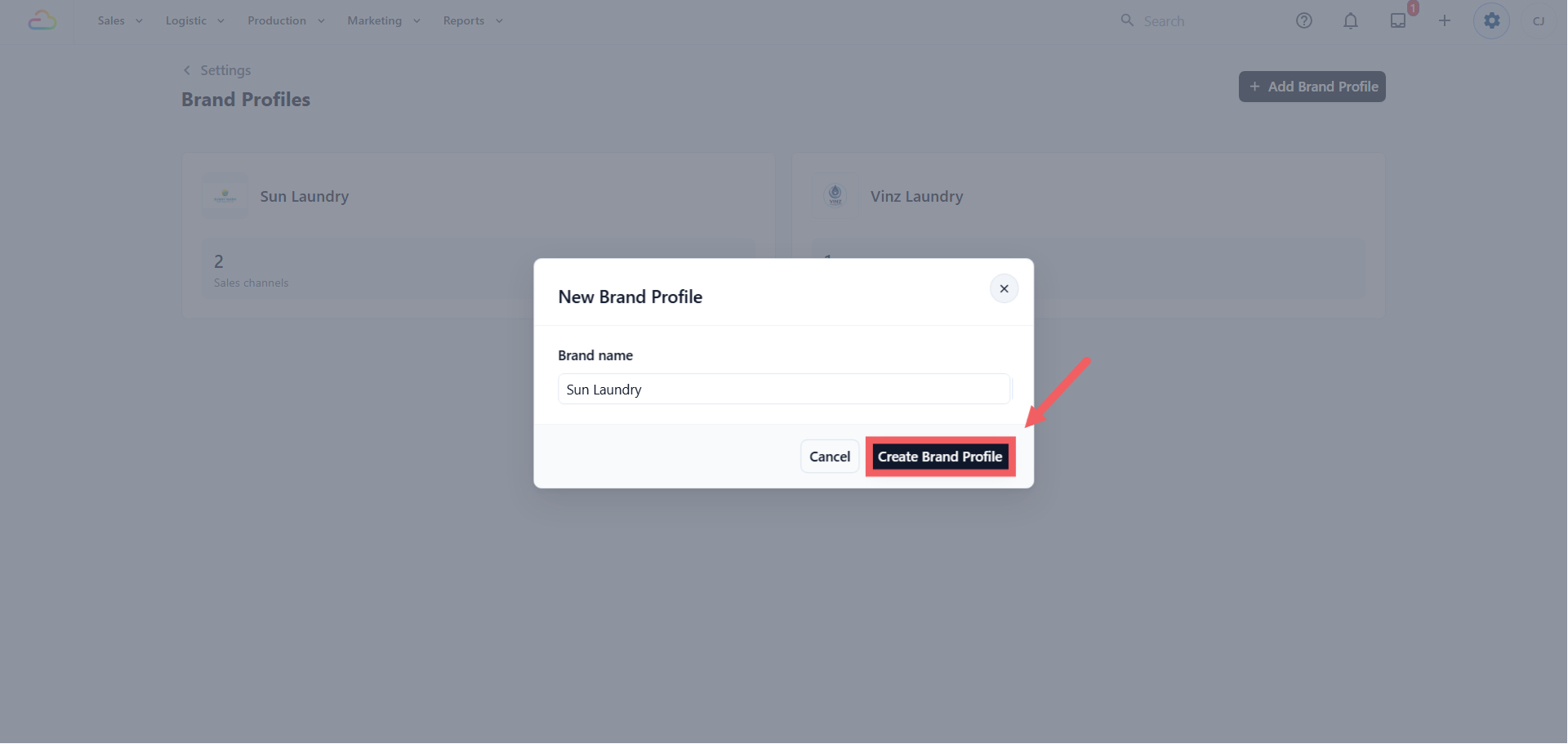 Type the brand name your customers know and click Create Brand Profile
