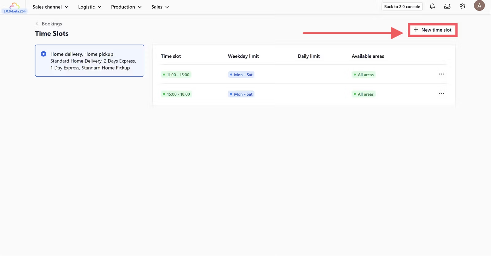 Under the Bookings section, click Time Slots.