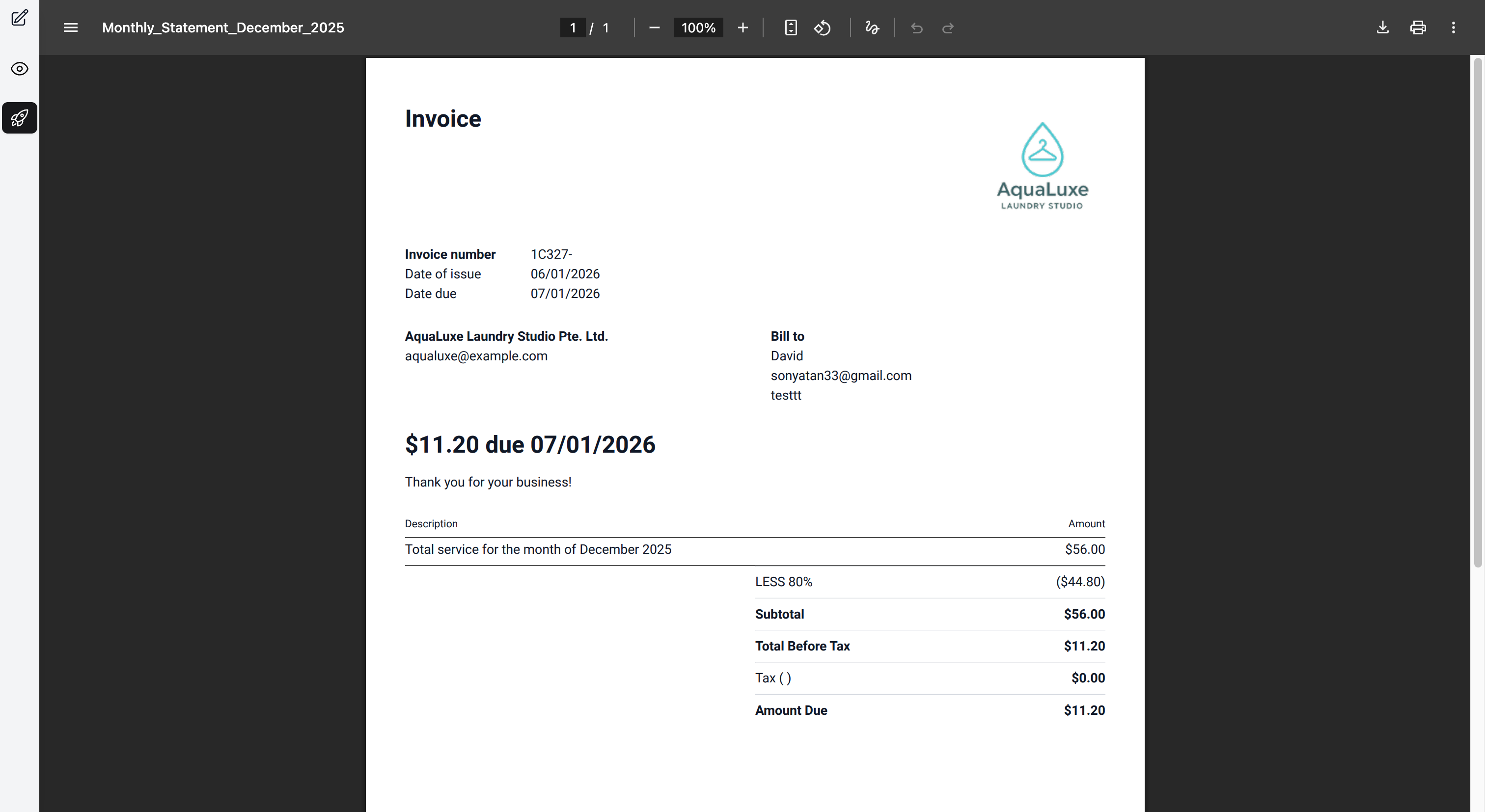 This generates the PDF view when you issue this invoice cover template to your agents.