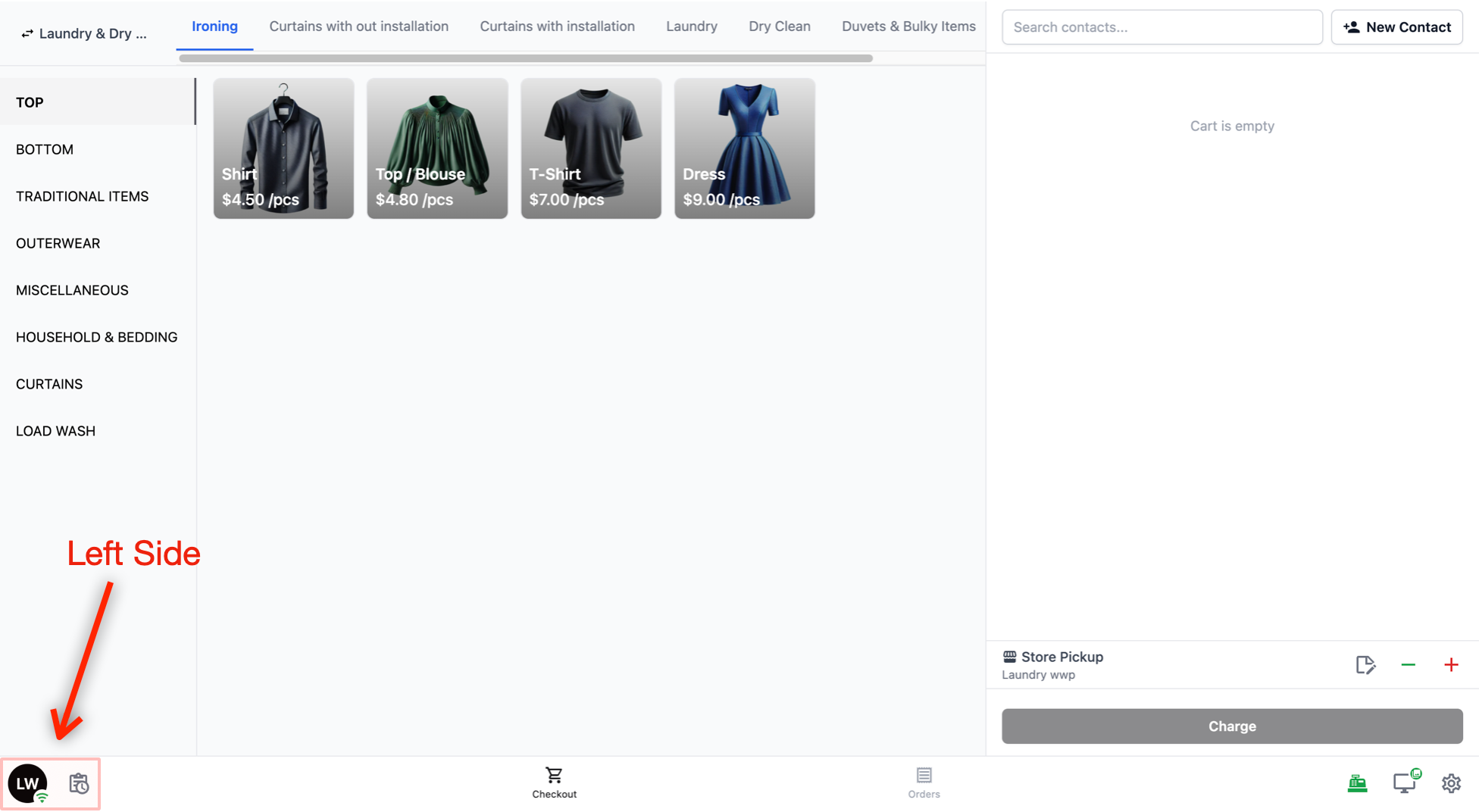 Daily Sales: A clipboard icon with a clock, next to your profile. Tap this to view the day's sales summary and run the Close of Day report.
