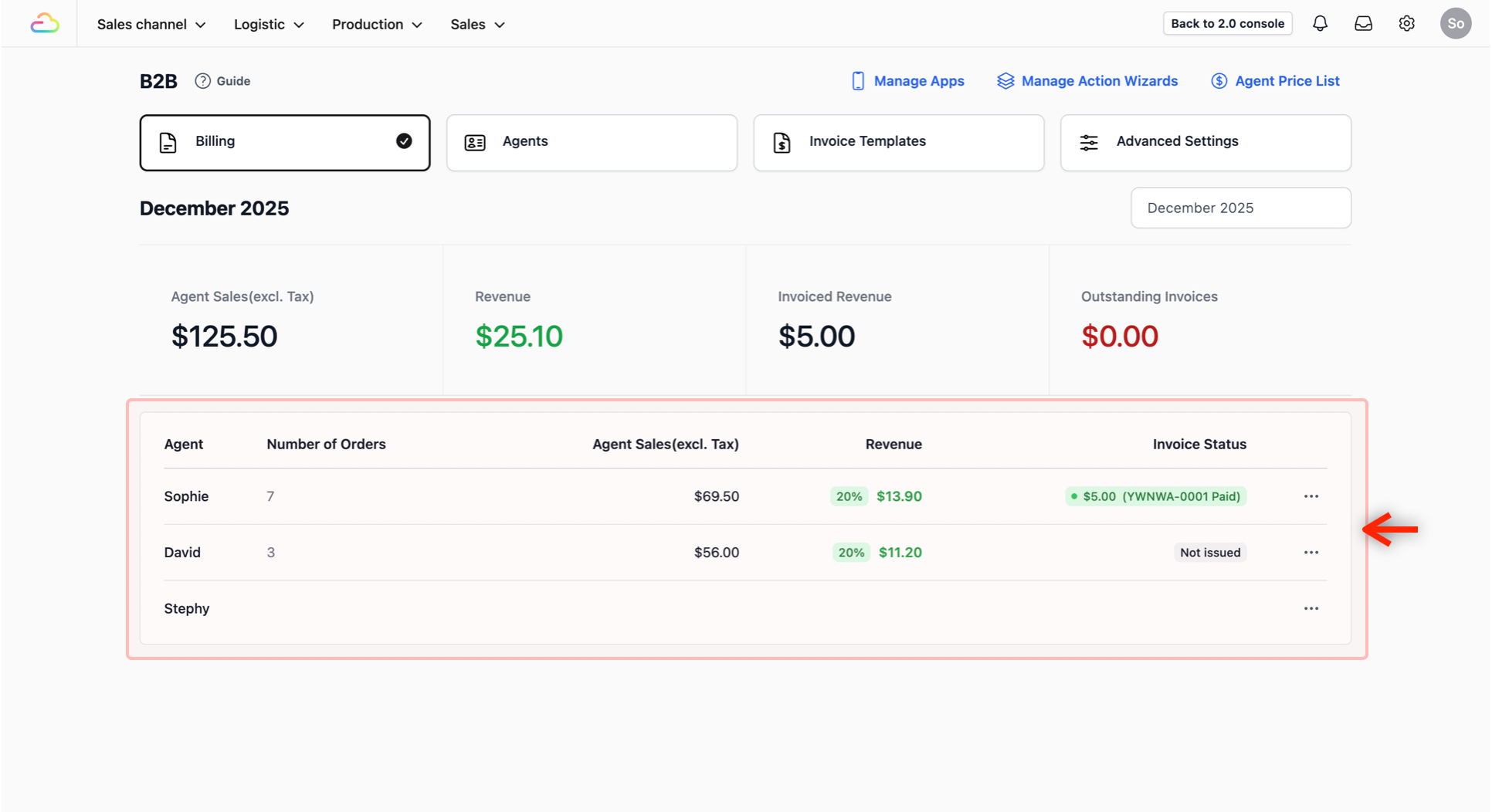 Invoice Status: Shows whether you have already issued the invoice to the agent.