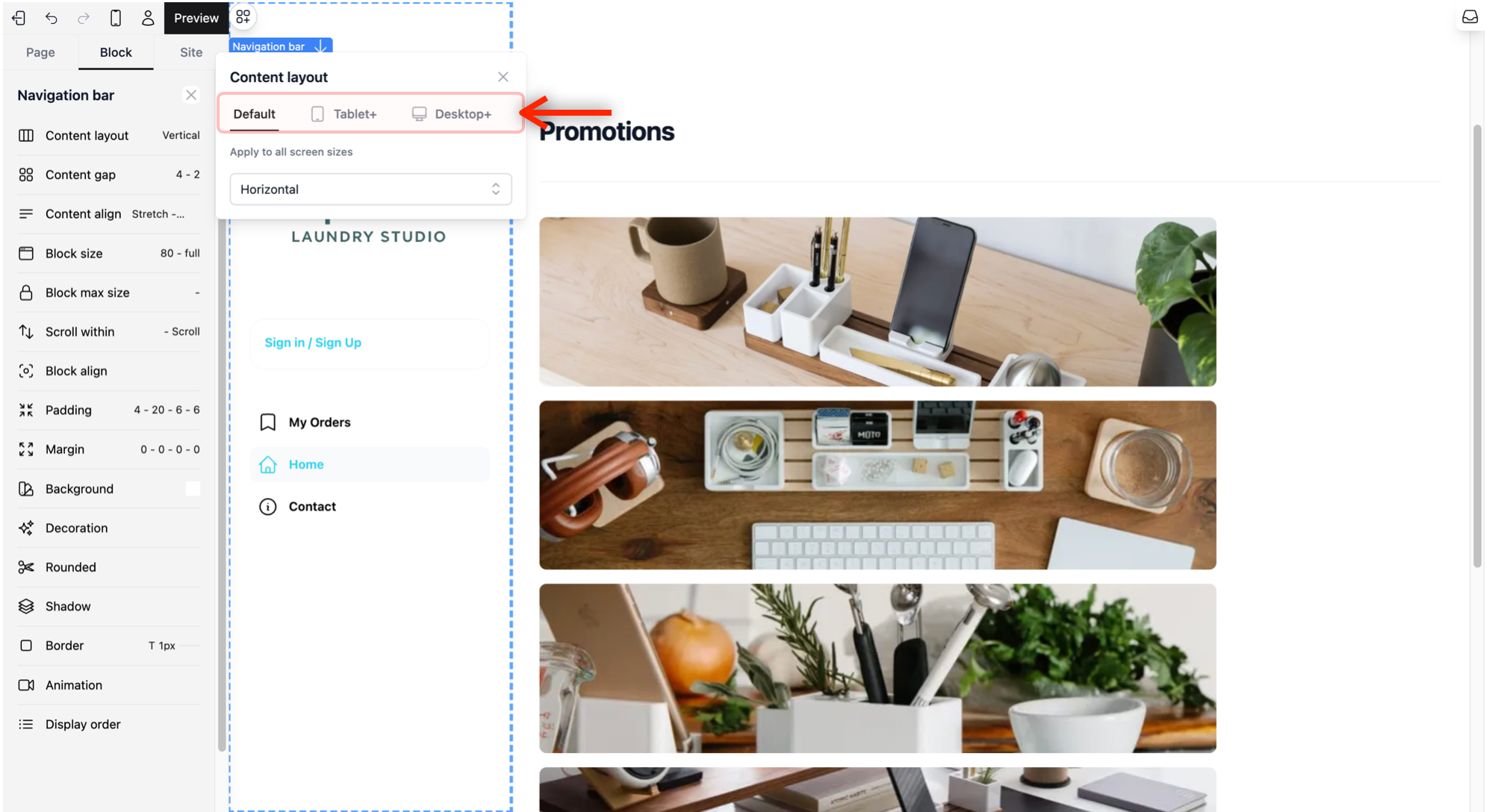 Desktop+: If specified, the Desktop view overwrites the Default and Tablet view. This is for large computer screens.