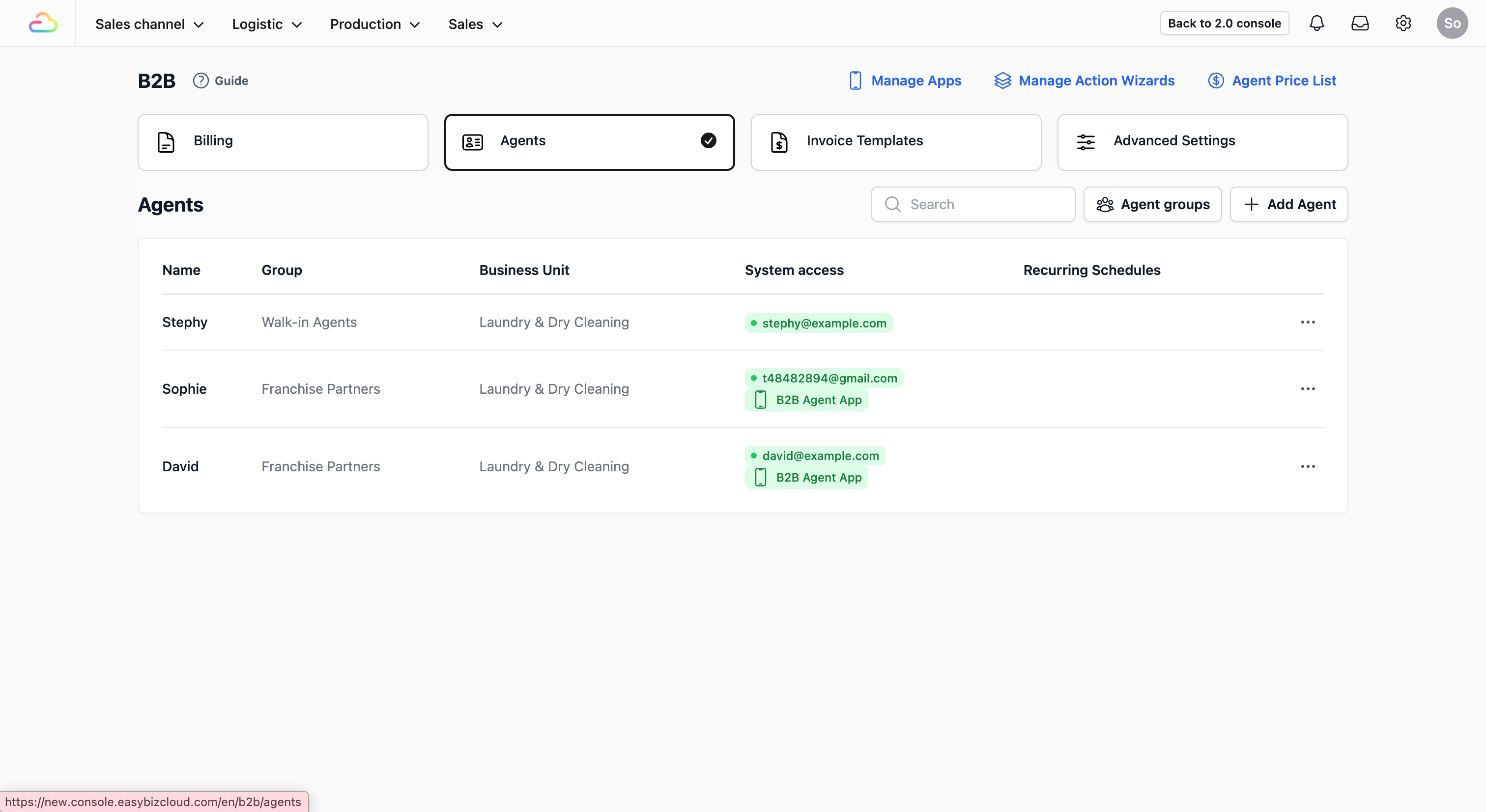From current screen (Invoice Templates tab): Click on the Agents tab.