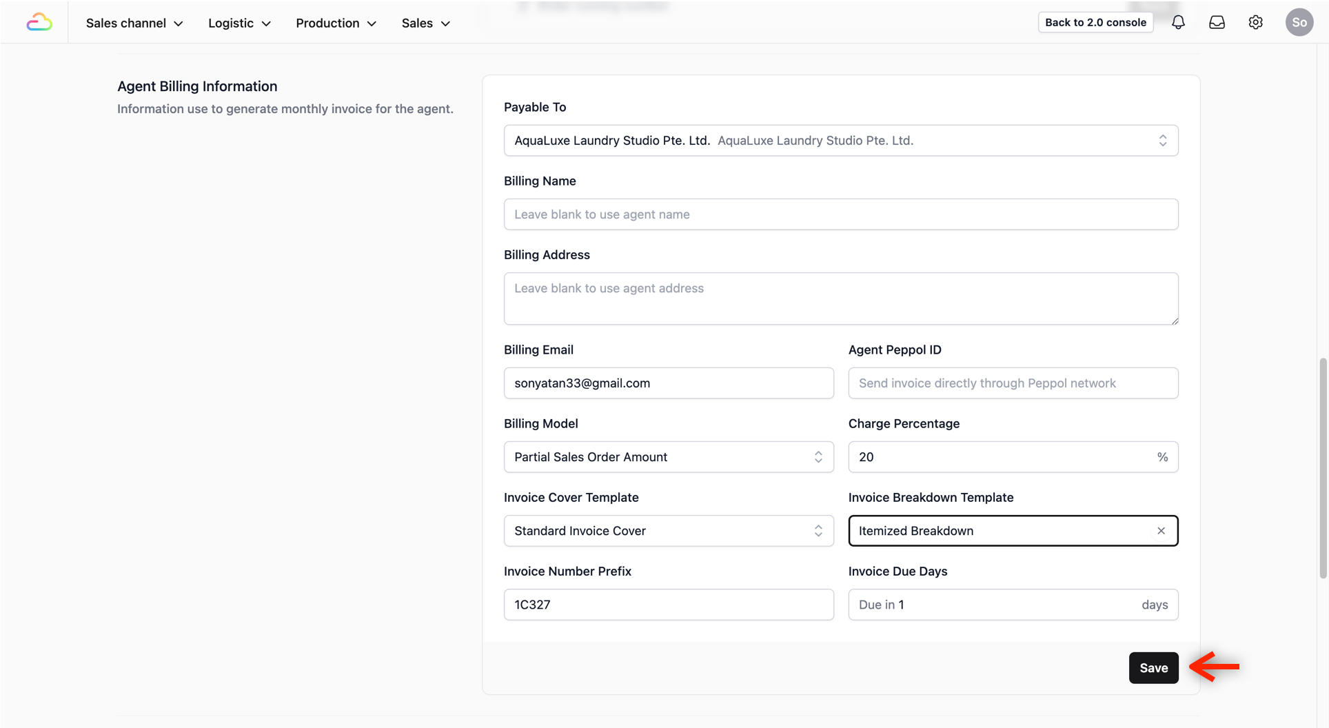 Once done, click on the Save button at the bottom right of the section to apply the change.