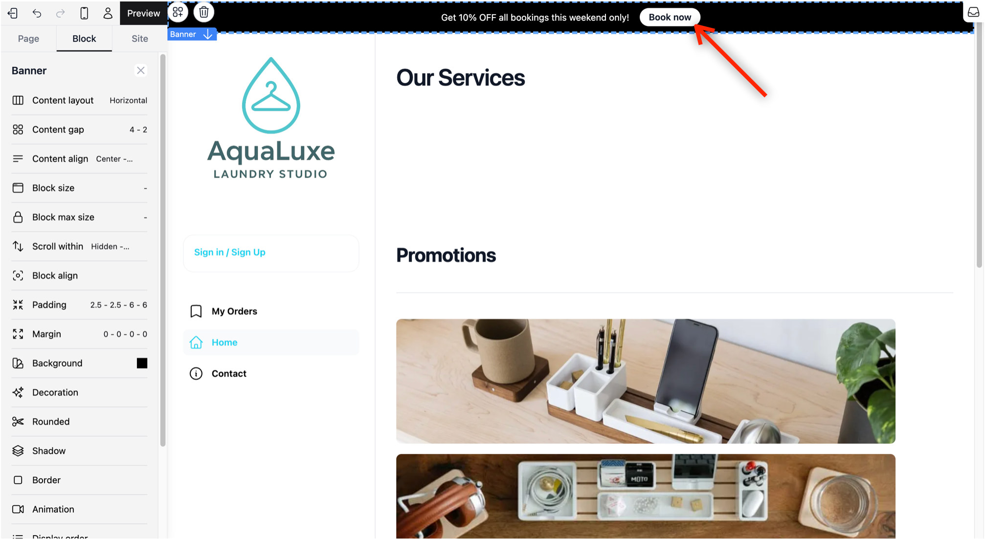 Once the button appears, you can start customizing it. If the padding is too big or the color of the button is not to your liking, you can adjust it from the visual builder sidebar on the right.