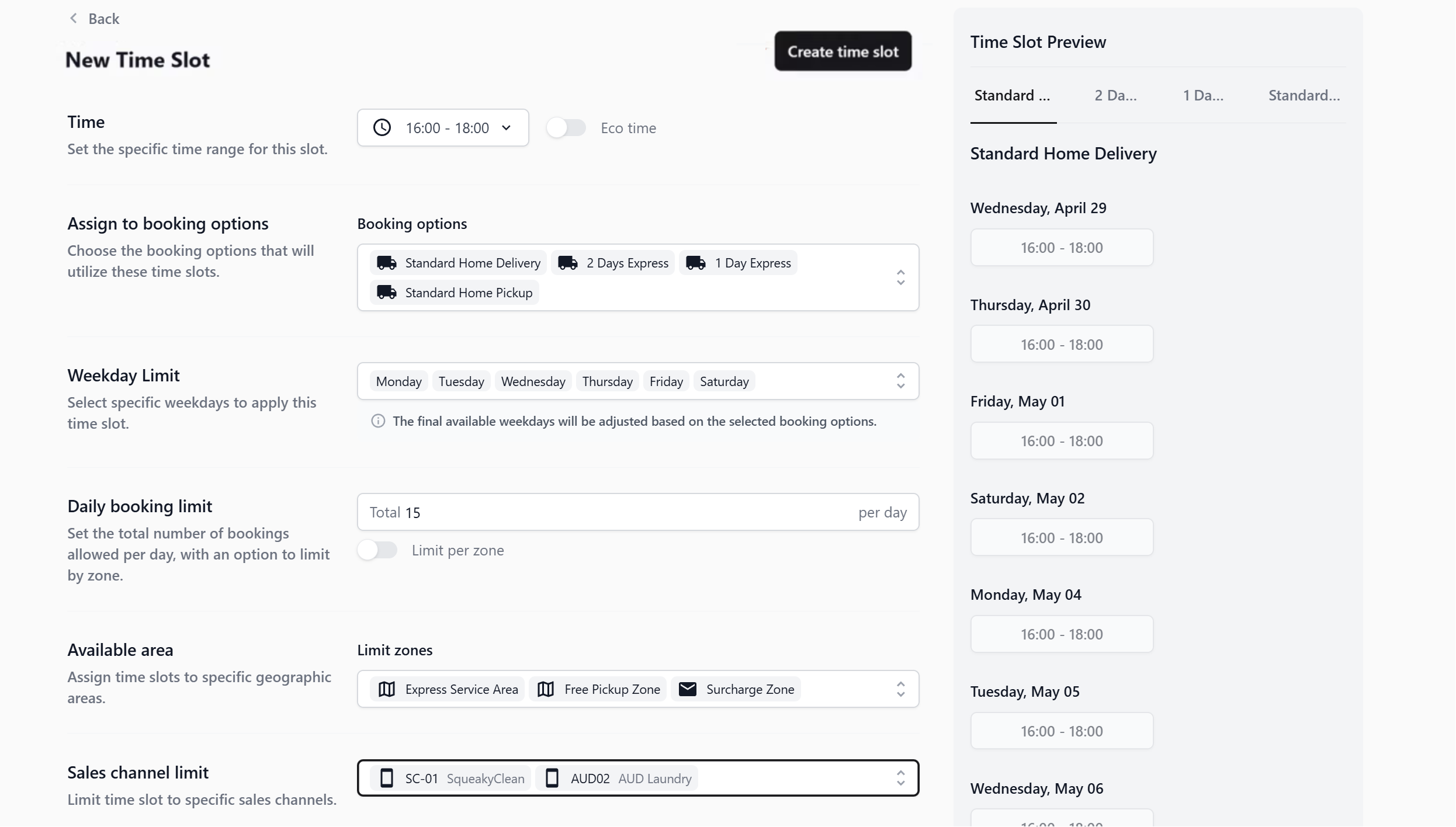 Sales channel limit
