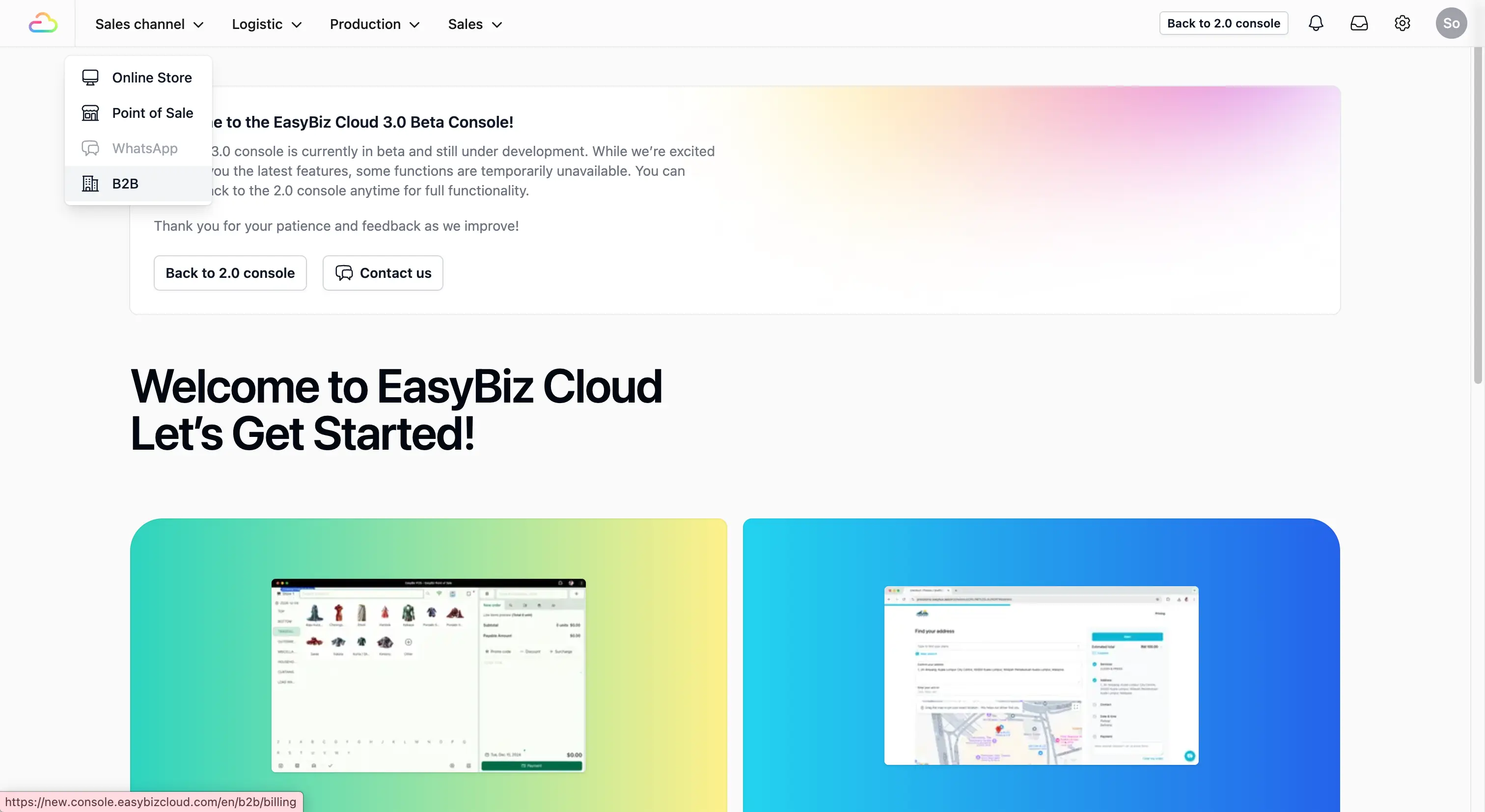 Navigate to B2B: On the top navbar, click on Sales Channel. A dropdown list will appear, select B2B.