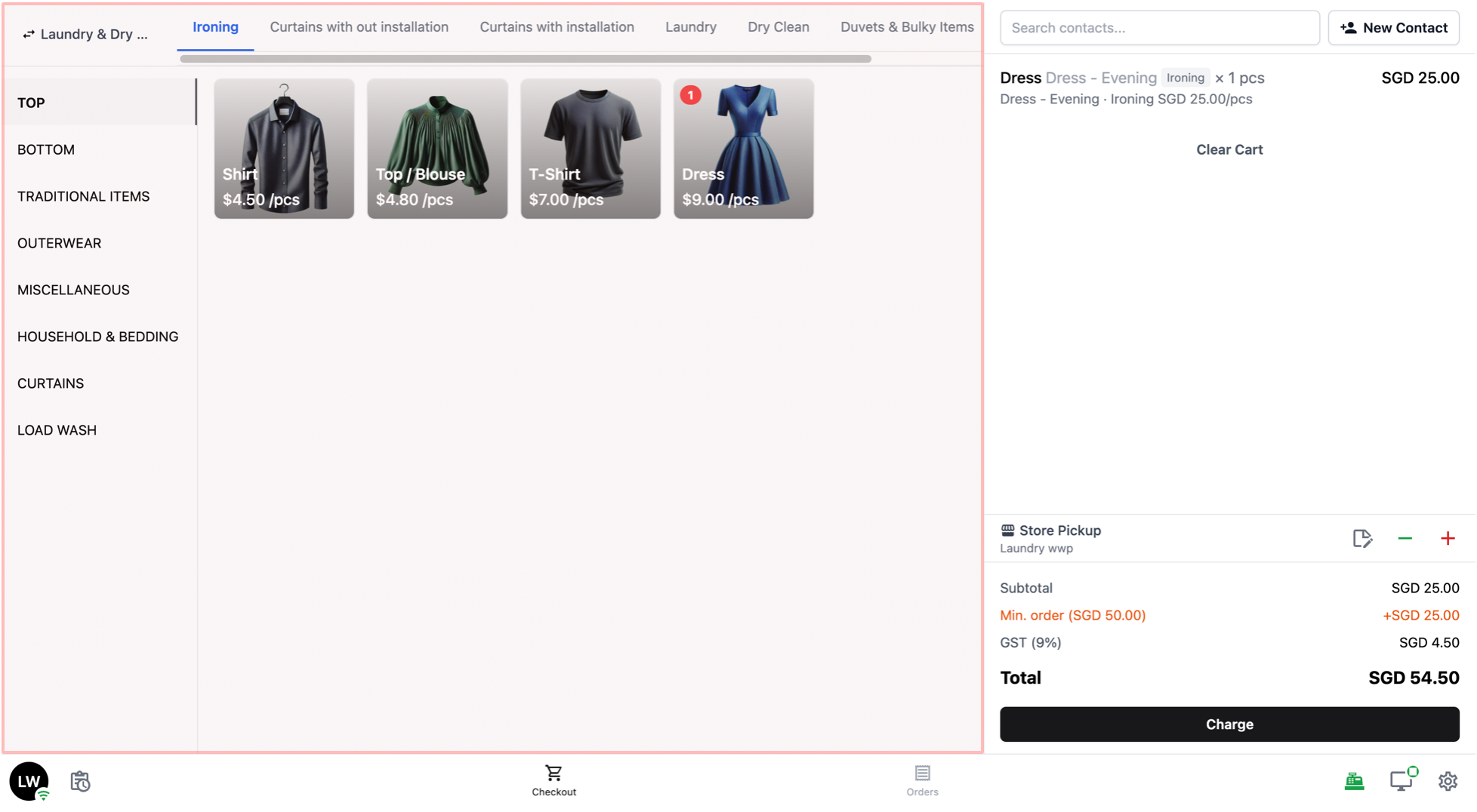 The left side of the screen is your catalog. This is where you browse and select products to add to an order.