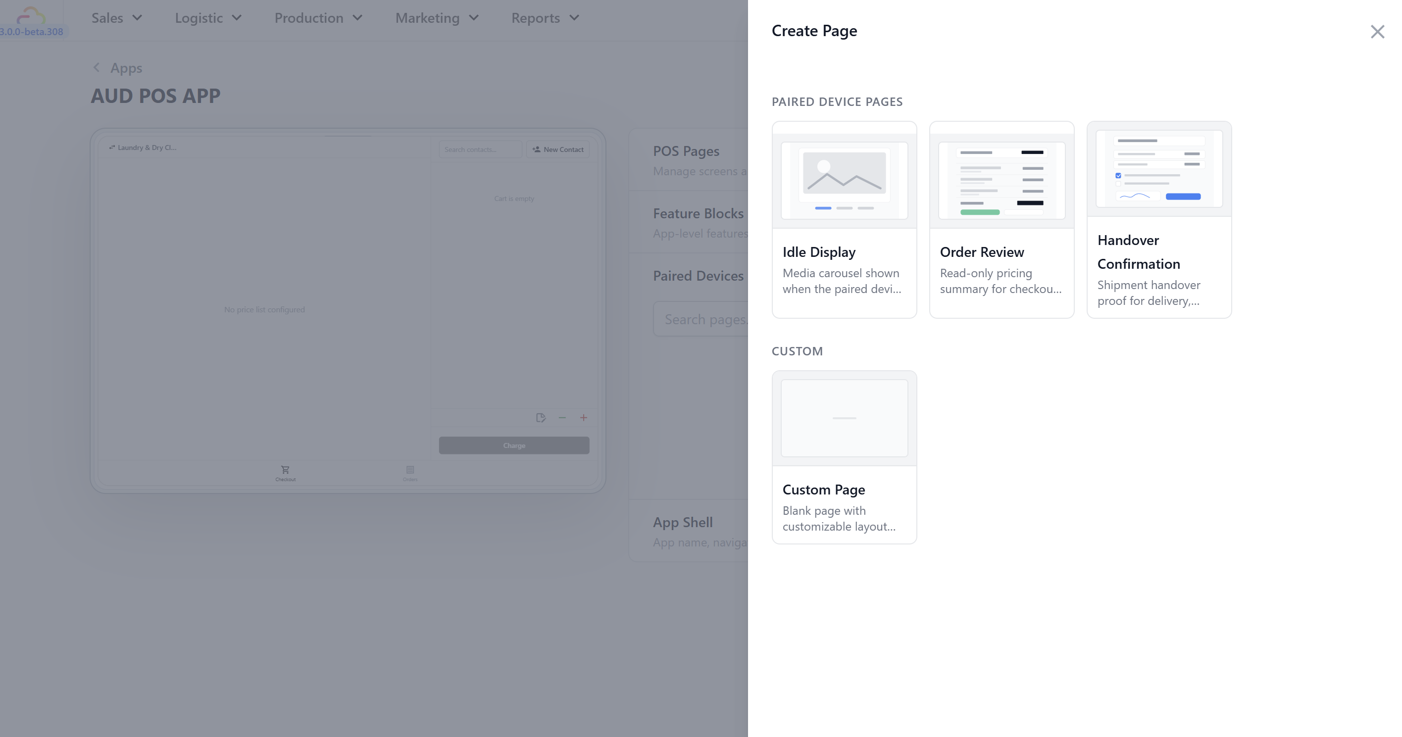 Under Paired Devices, Click + New Page to create a new customer-facing display page.
