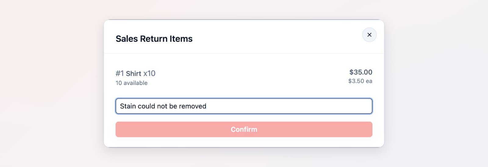 An order in EasyBiz Console with the Sales Return option and the items that can be returned
