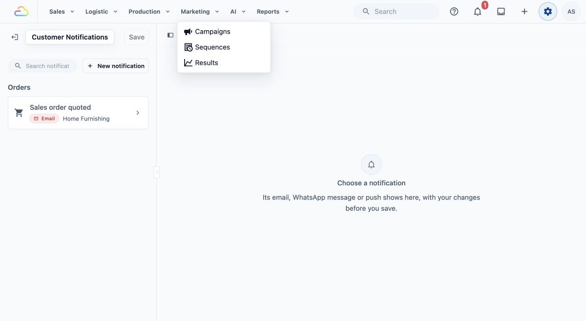 Marketing menu with Campaigns