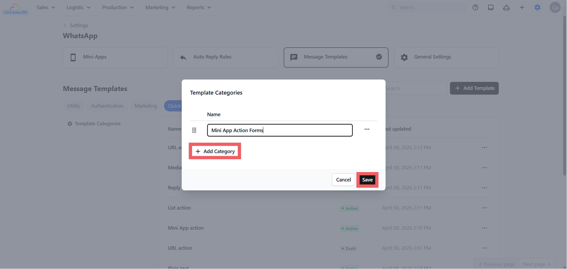 Assign a category when creating each new template