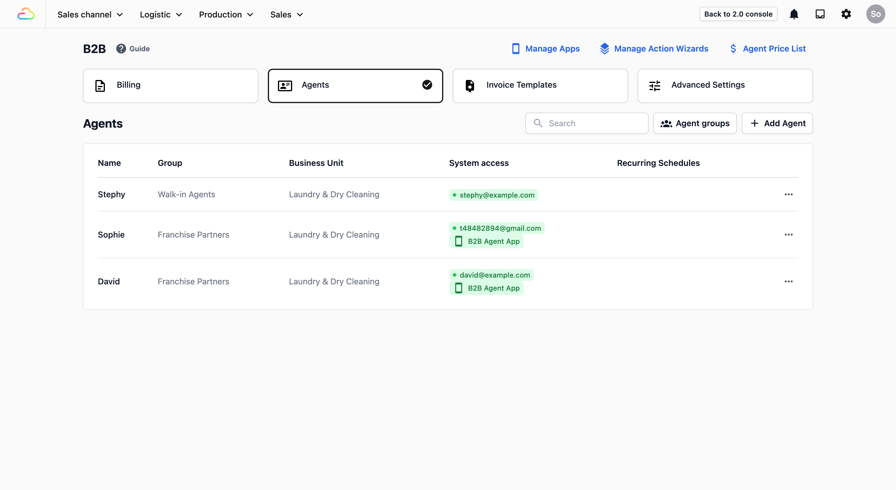 Agents: This is where you manage your list of agents. You can add new agents and organise them into groups. This is useful if you have many agents and want to make it easier for your team to find the right one.