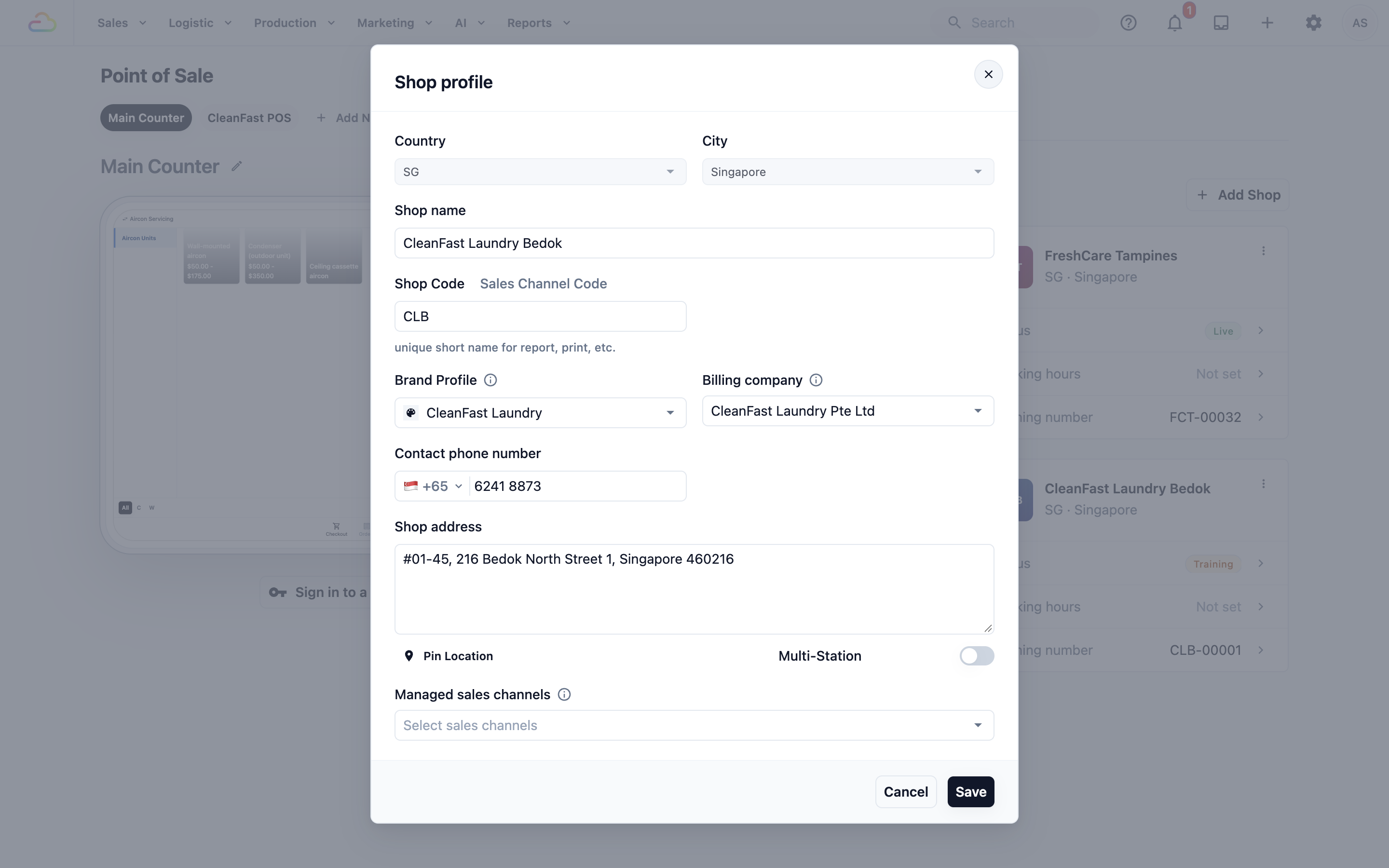 Click the shop name on its card to manage the shop's main details.