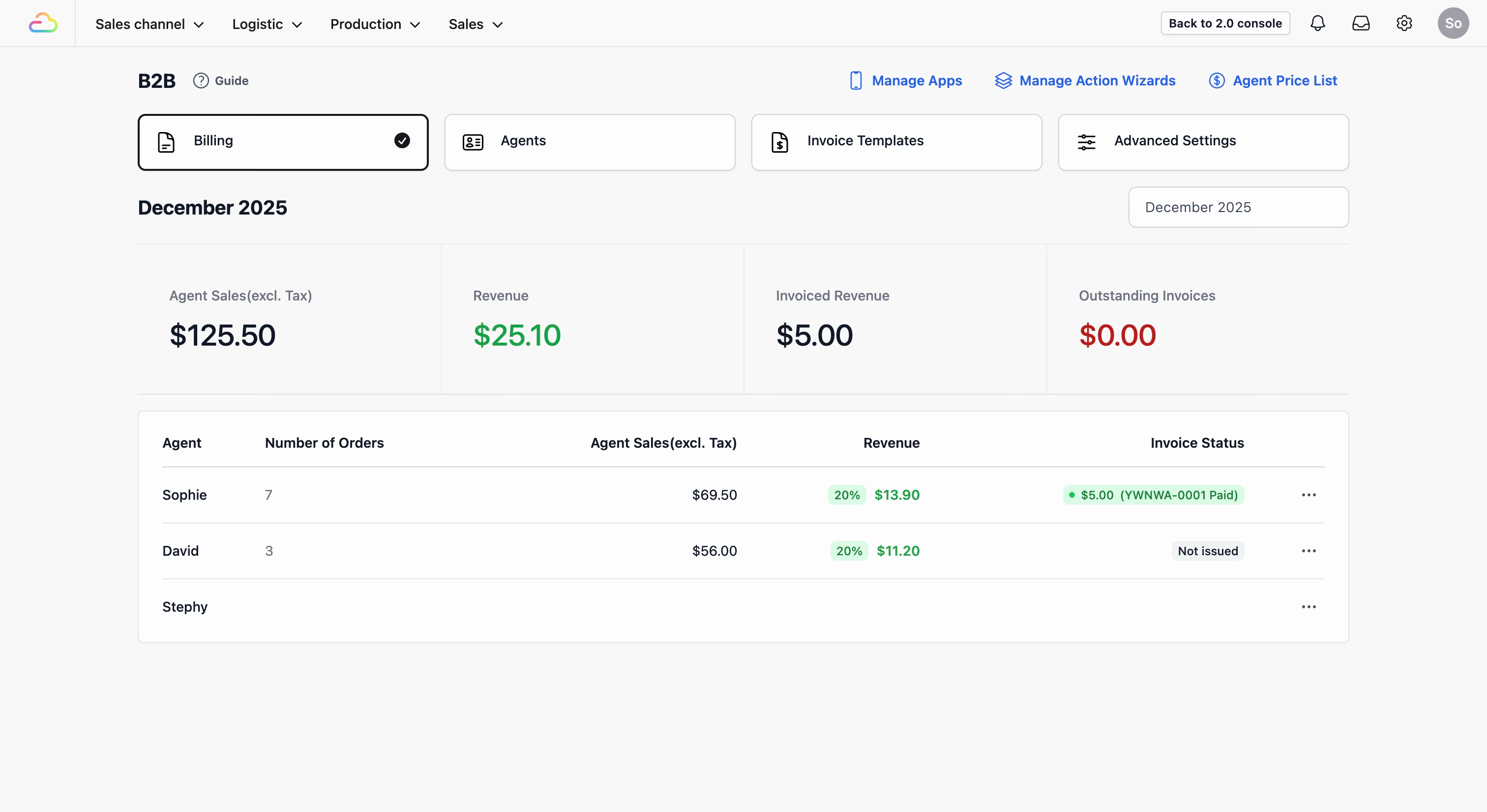 Click on the Billing tab; this will show the billing dashboard.