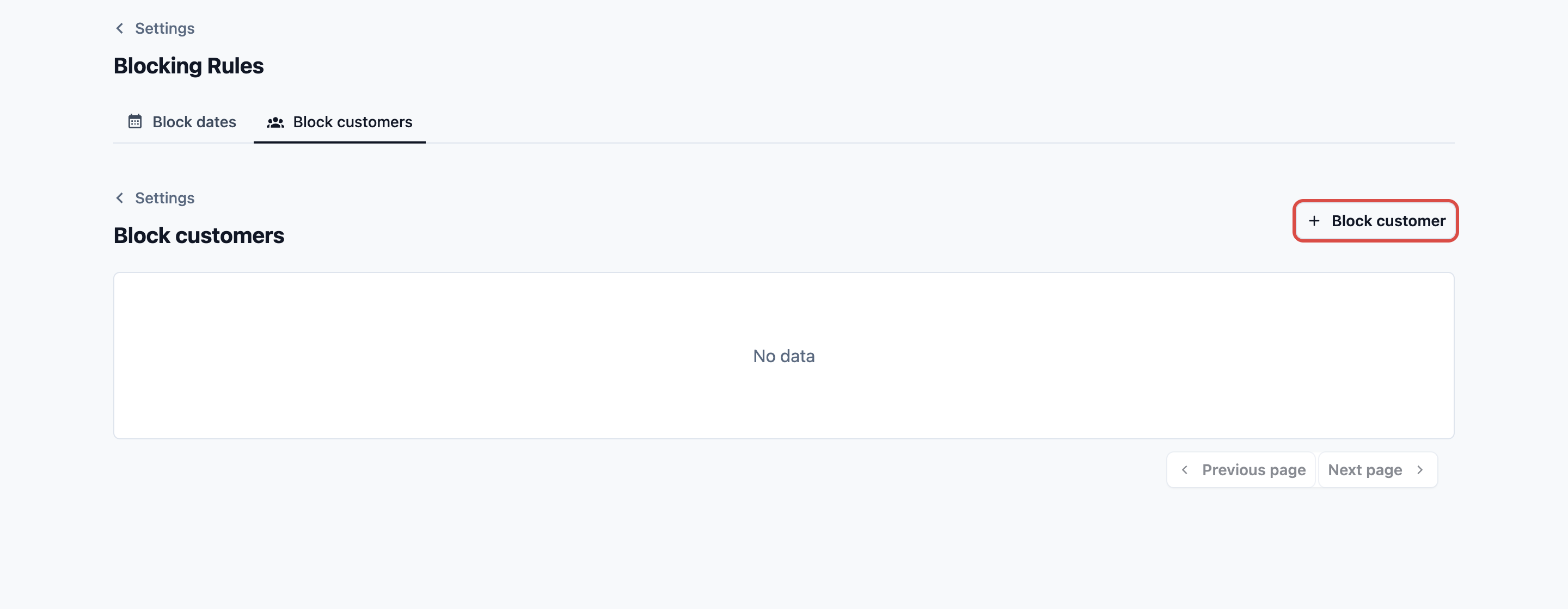 The Block customers tab in Blocking Rules with the Add Blocking Rule dialog open: a customer added, an Alert message (for customer) typed in and Laundry & Dry Cleaning under Blocked business units