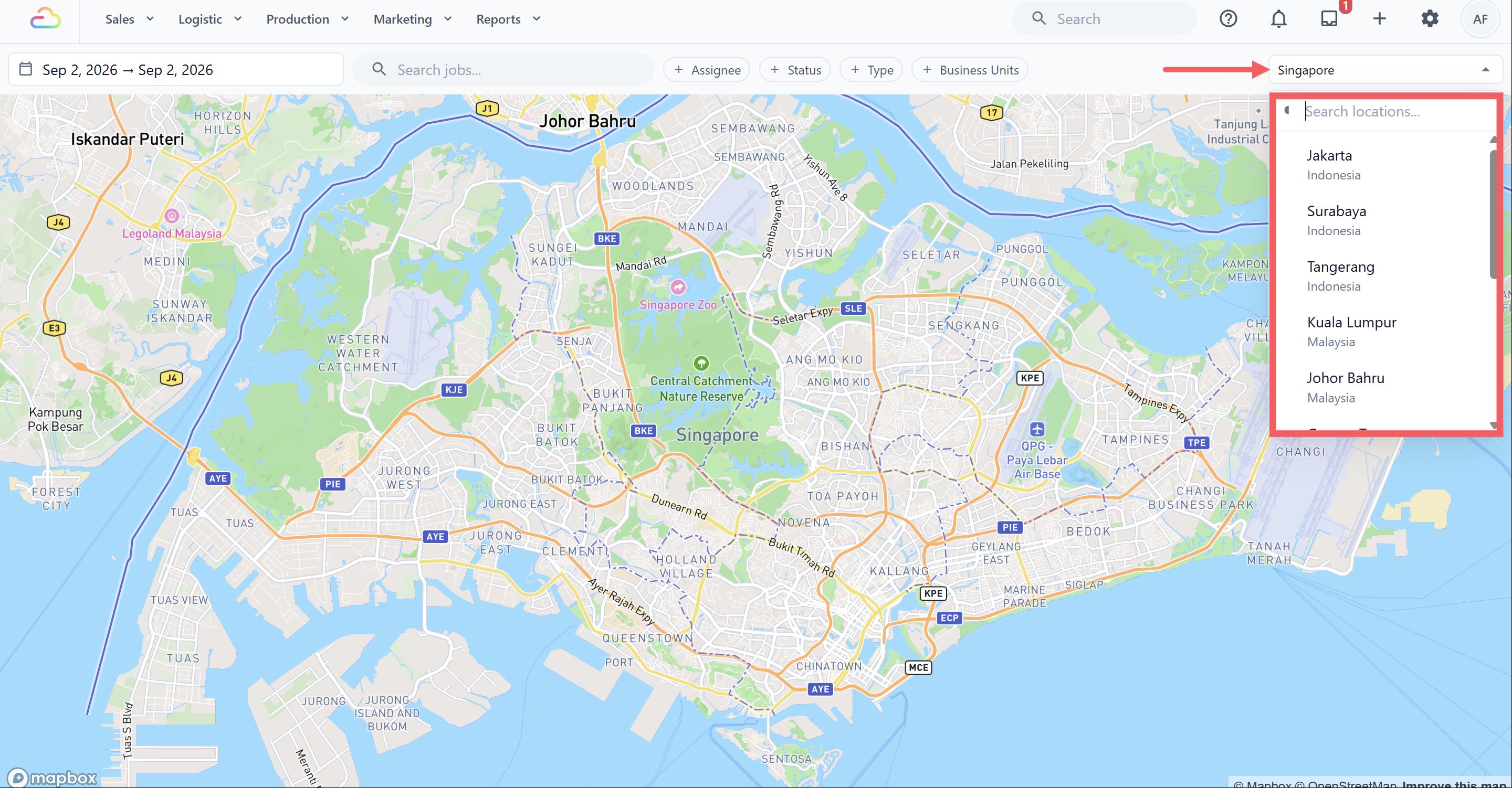 SCREENSHOT PLACEHOLDER — Open Location selector showing Locations from two or more Markets