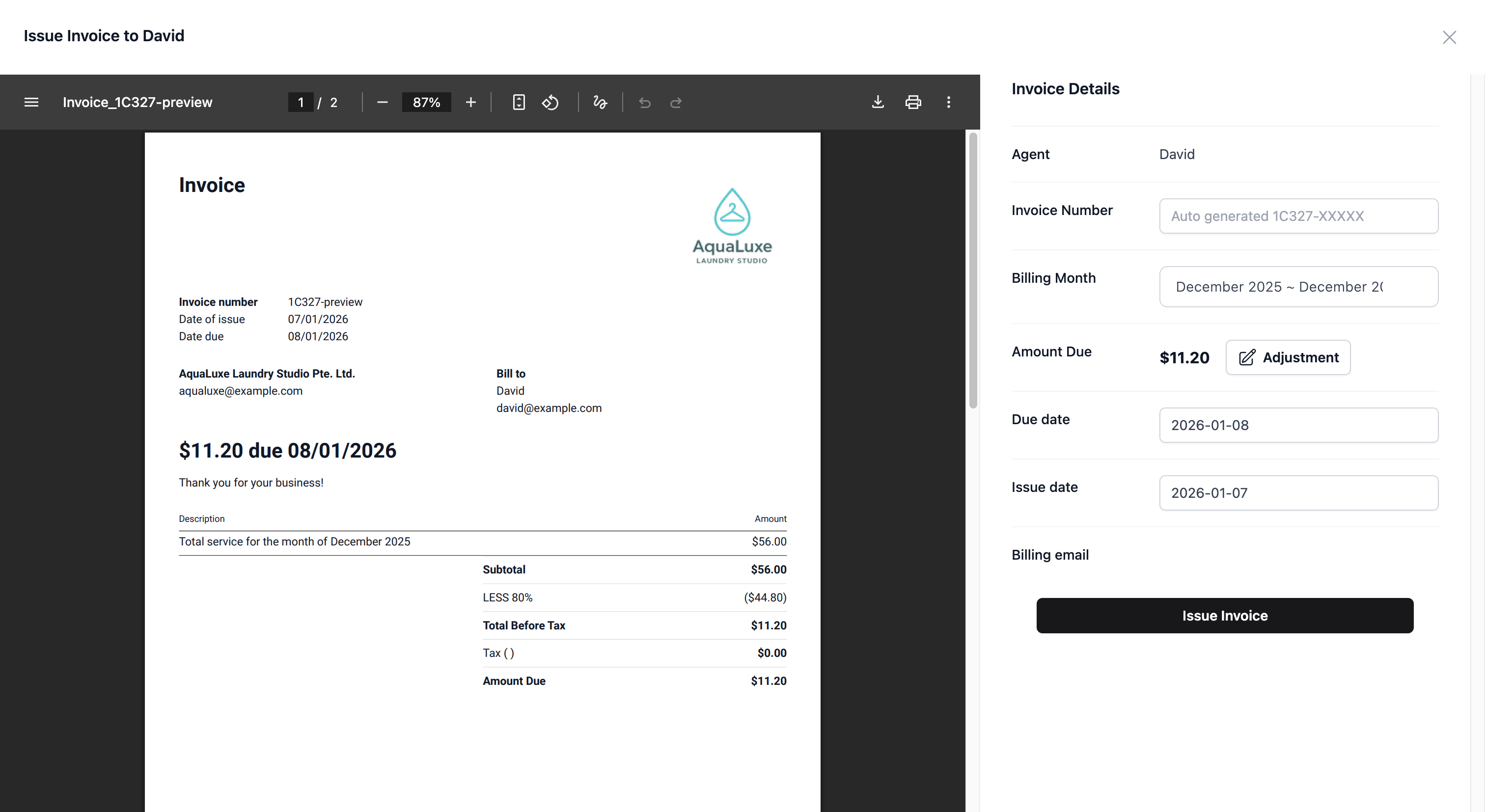 This opens the Invoice Preview window.