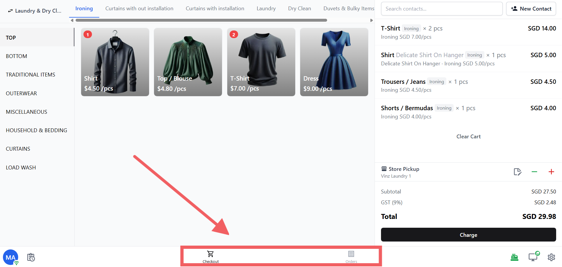 These are the tabs your staff switches between at the bottom of the POS. EasyBiz automatically sets up two screens: