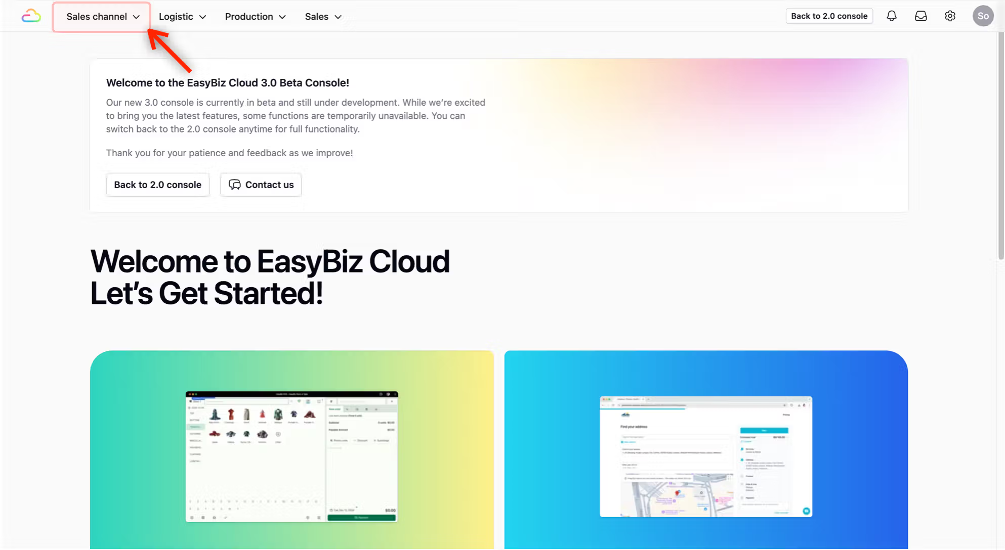 From the top navigation bar, click on Sales channel.