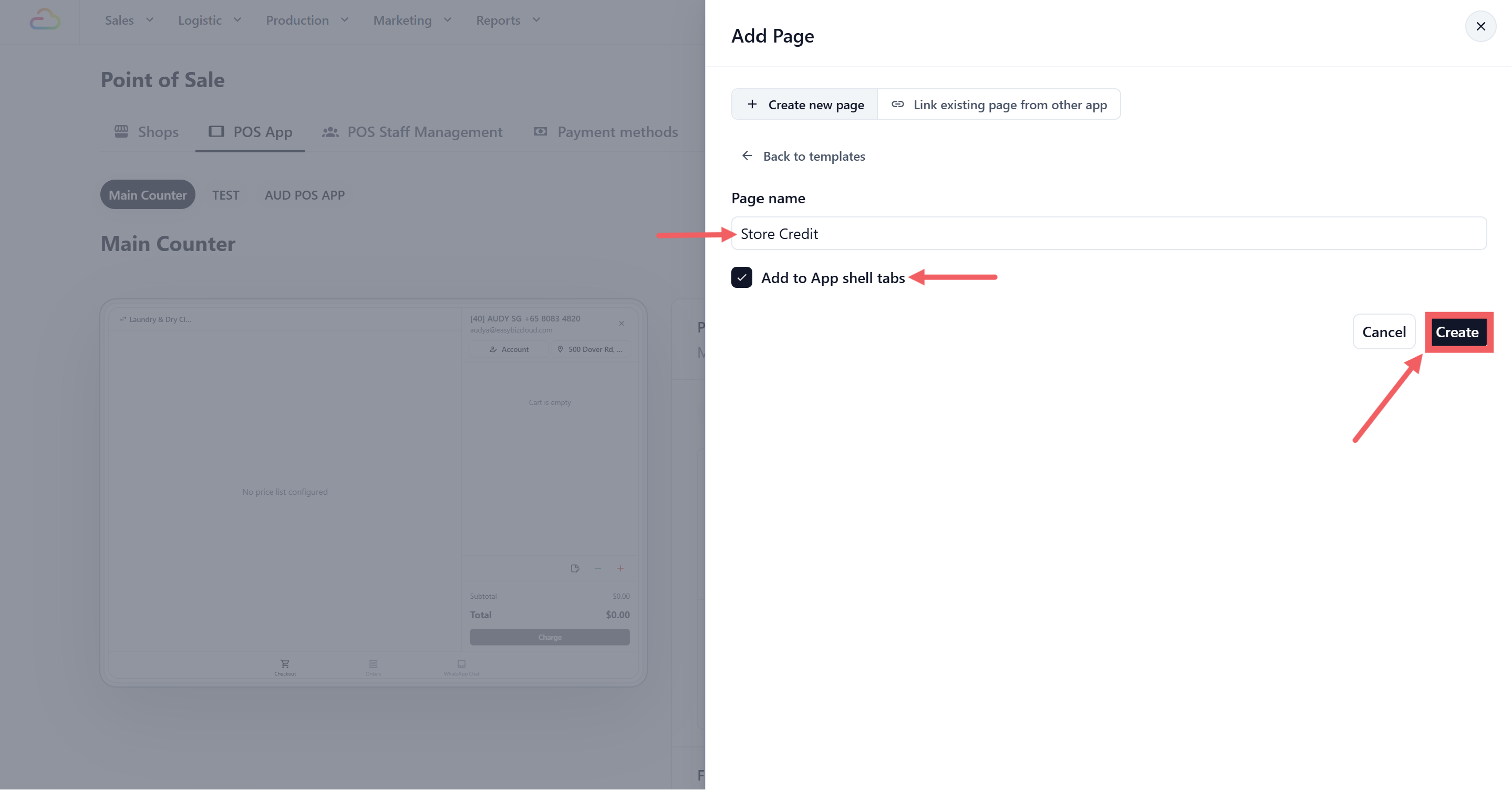 Scroll to the Point of Sale Standard section and click the Store Credit template card.