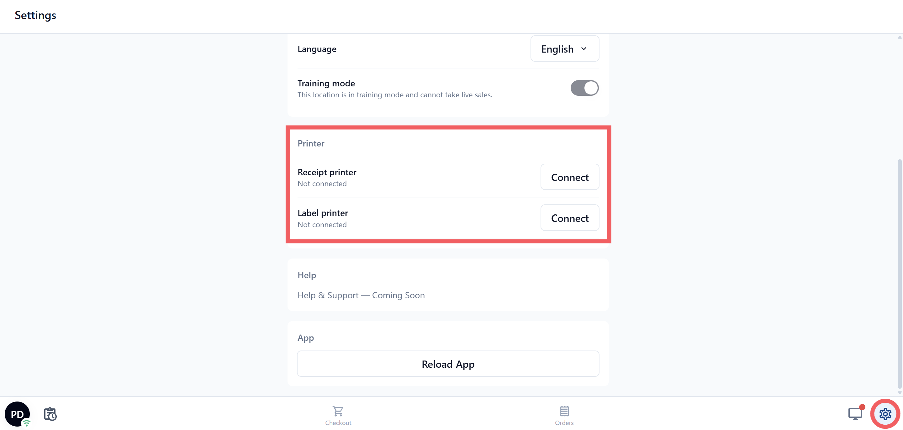 Check the Printer section on POS Settings page