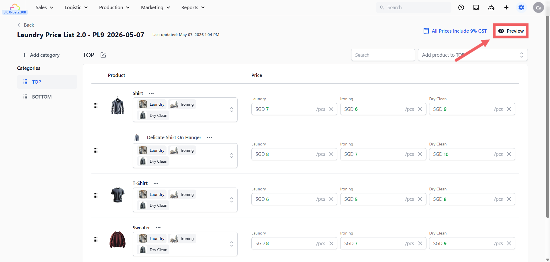 Click Preview at the top right to see exactly what customers and staff will see.
