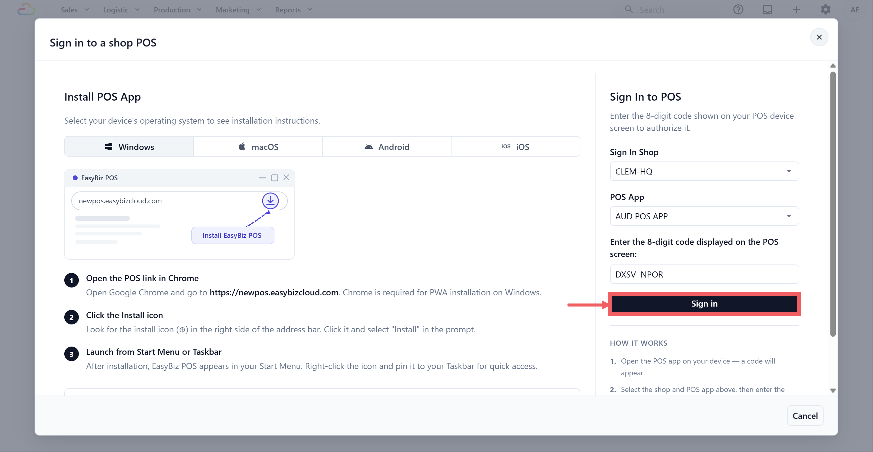 Click Sign In.