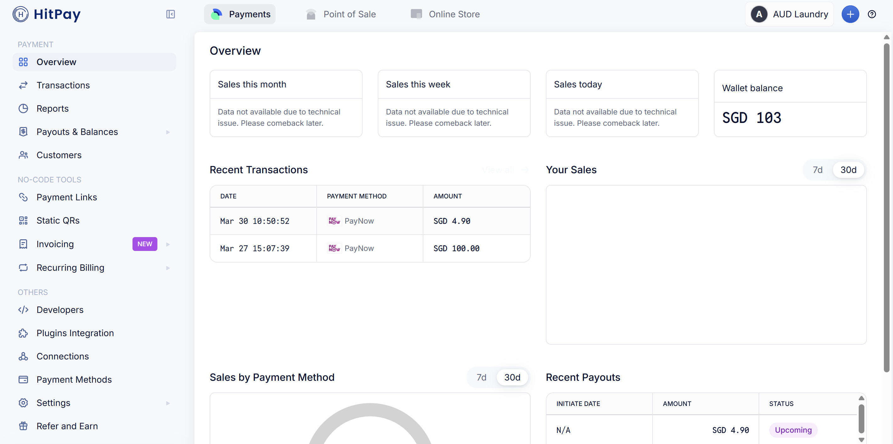 Complete the onboarding steps until you reach your HitPay dashboard