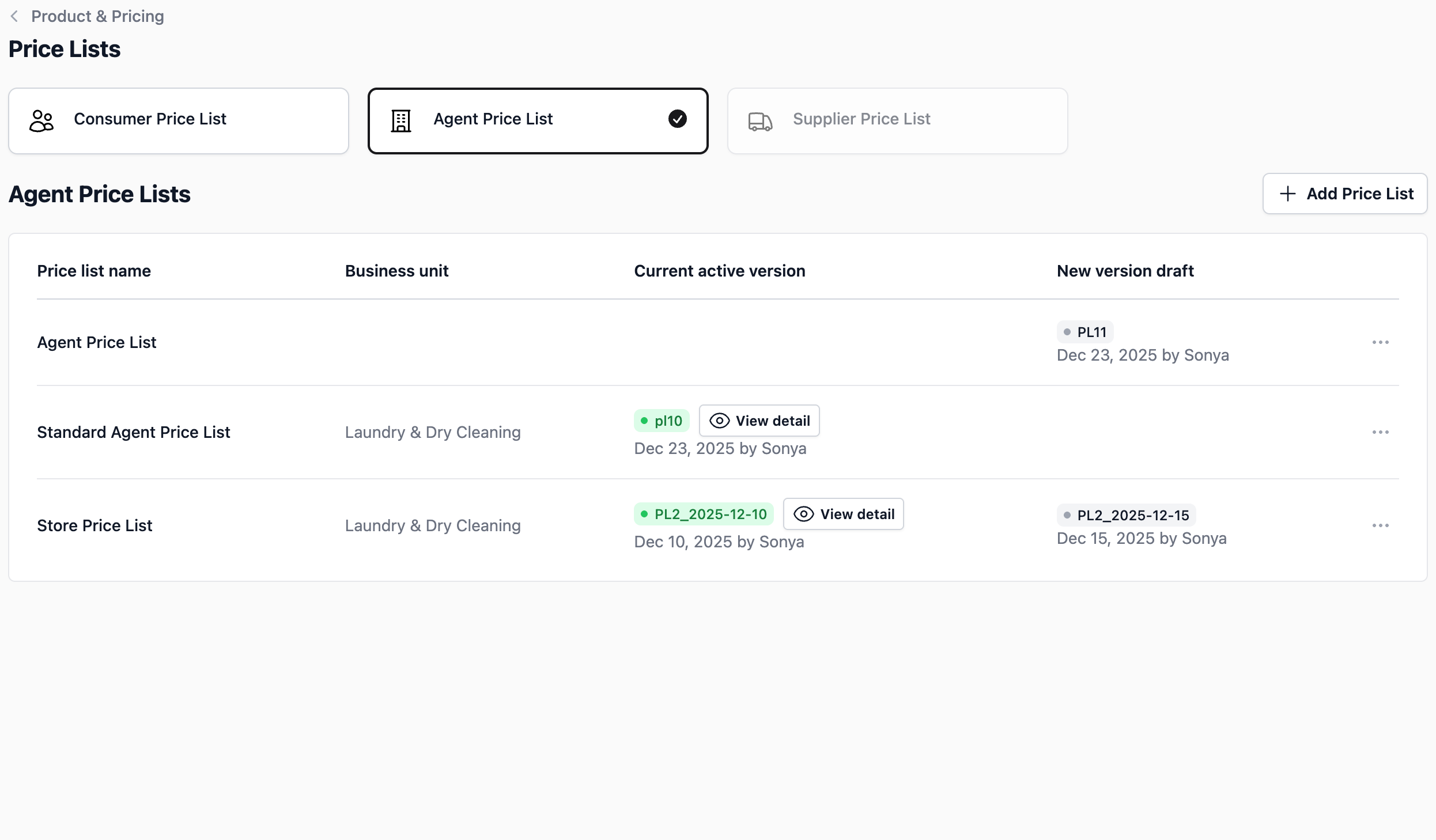 Your price list is now active and ready to be linked to your agents.