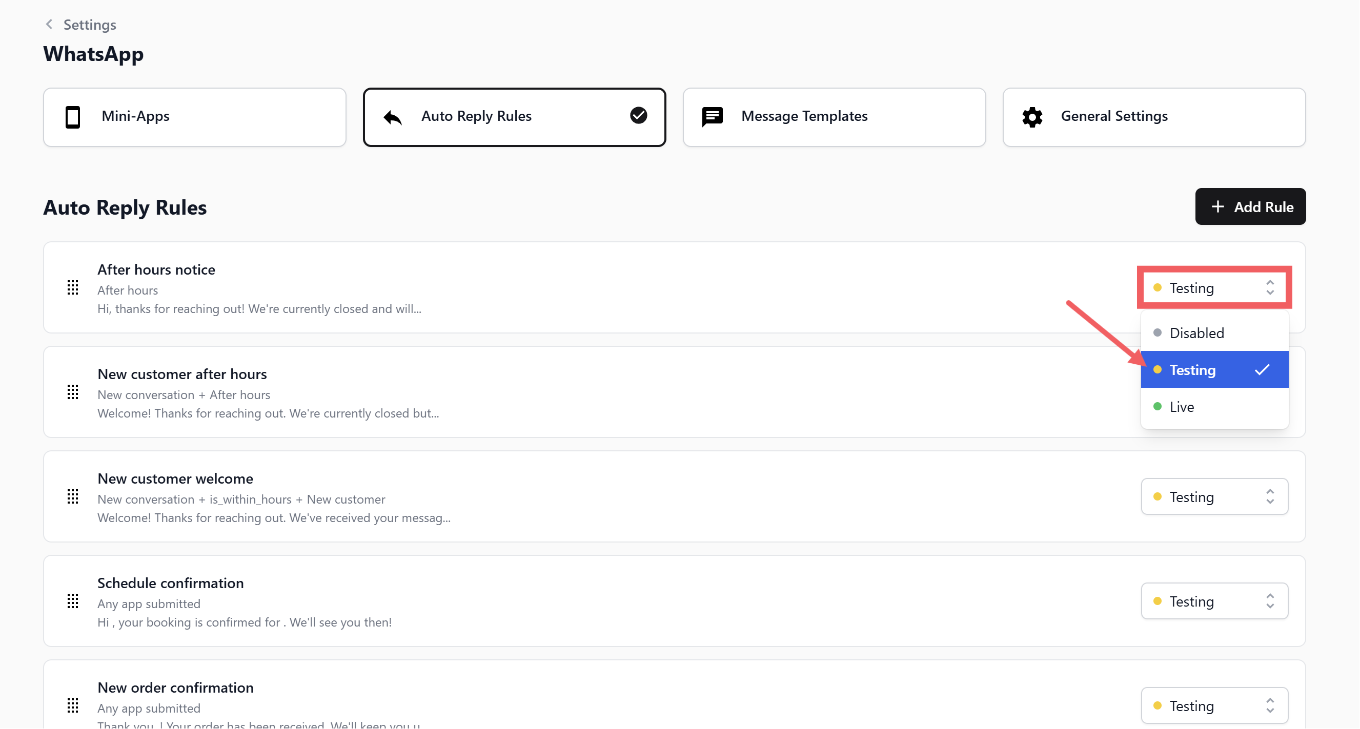 Set Status to Testing.