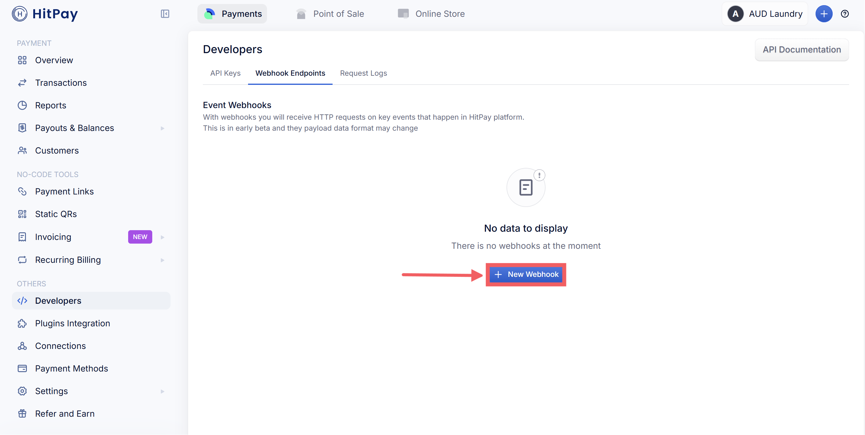 In your HitPay dashboard, click Developers → Webhook Endpoints tab