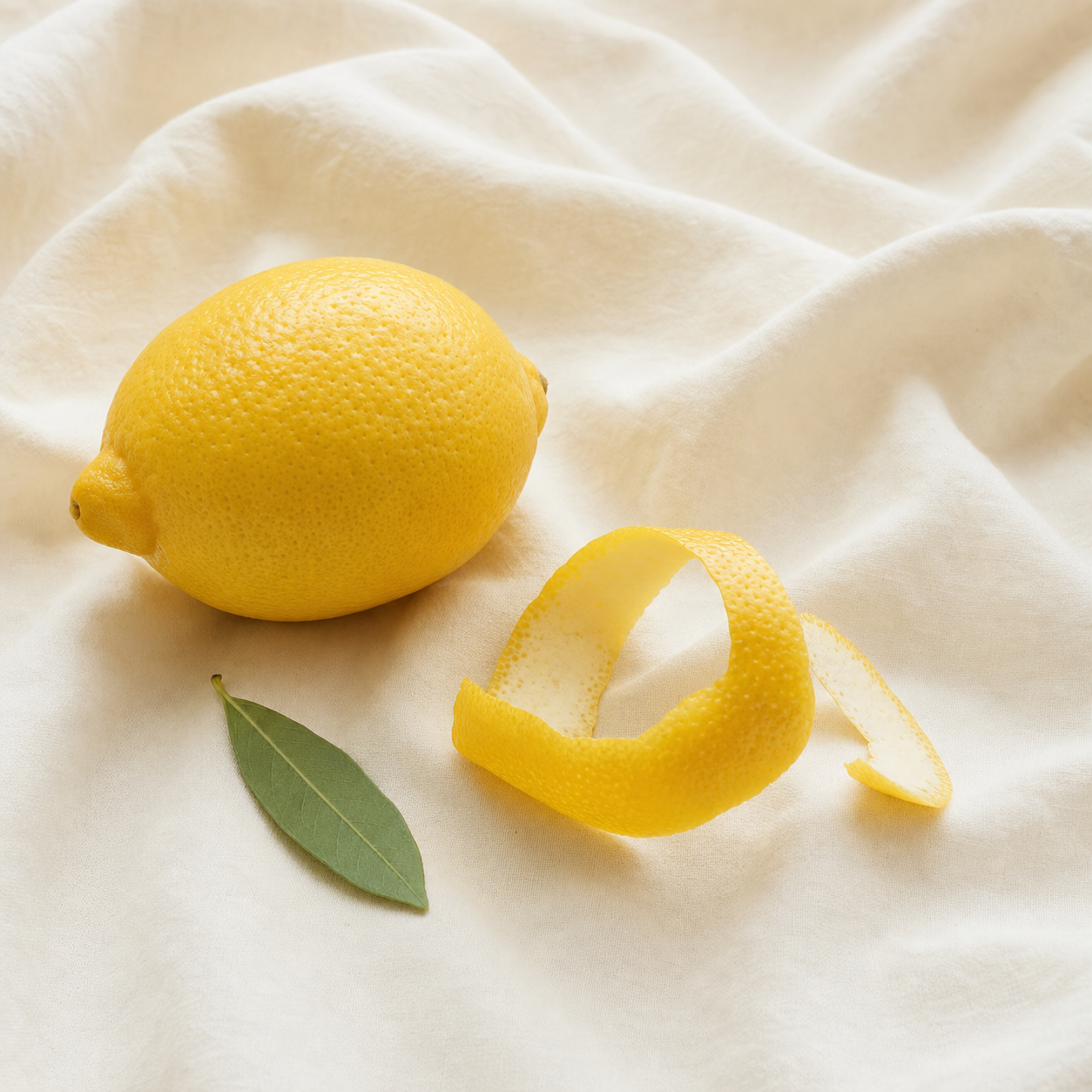 Whole lemon and cold-pressed peel on cotton